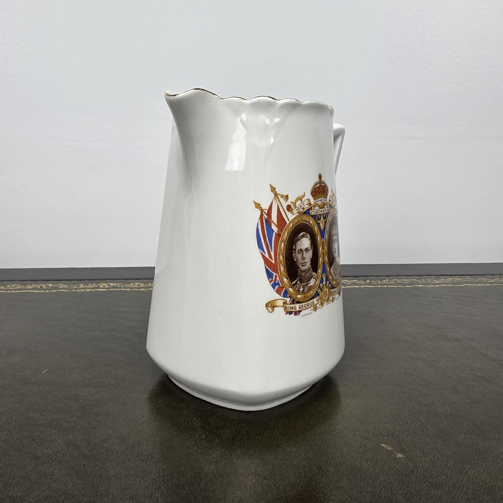 Antique Coronation Jug Ceramic Pitcher CWS Windsor China King George VI England 1937 Collectible