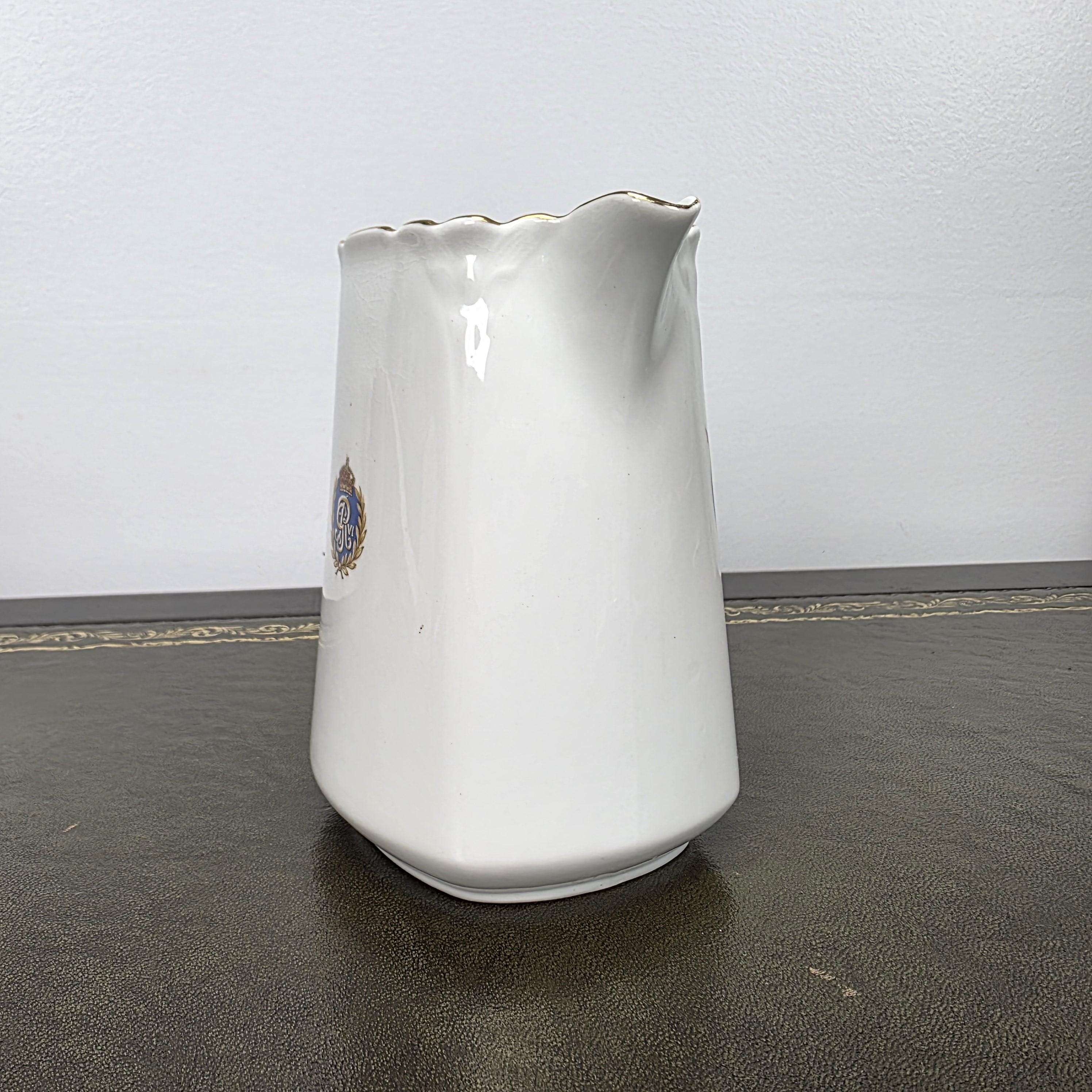 Antique Coronation Jug Ceramic Pitcher CWS Windsor China King George VI England 1937 Collectible