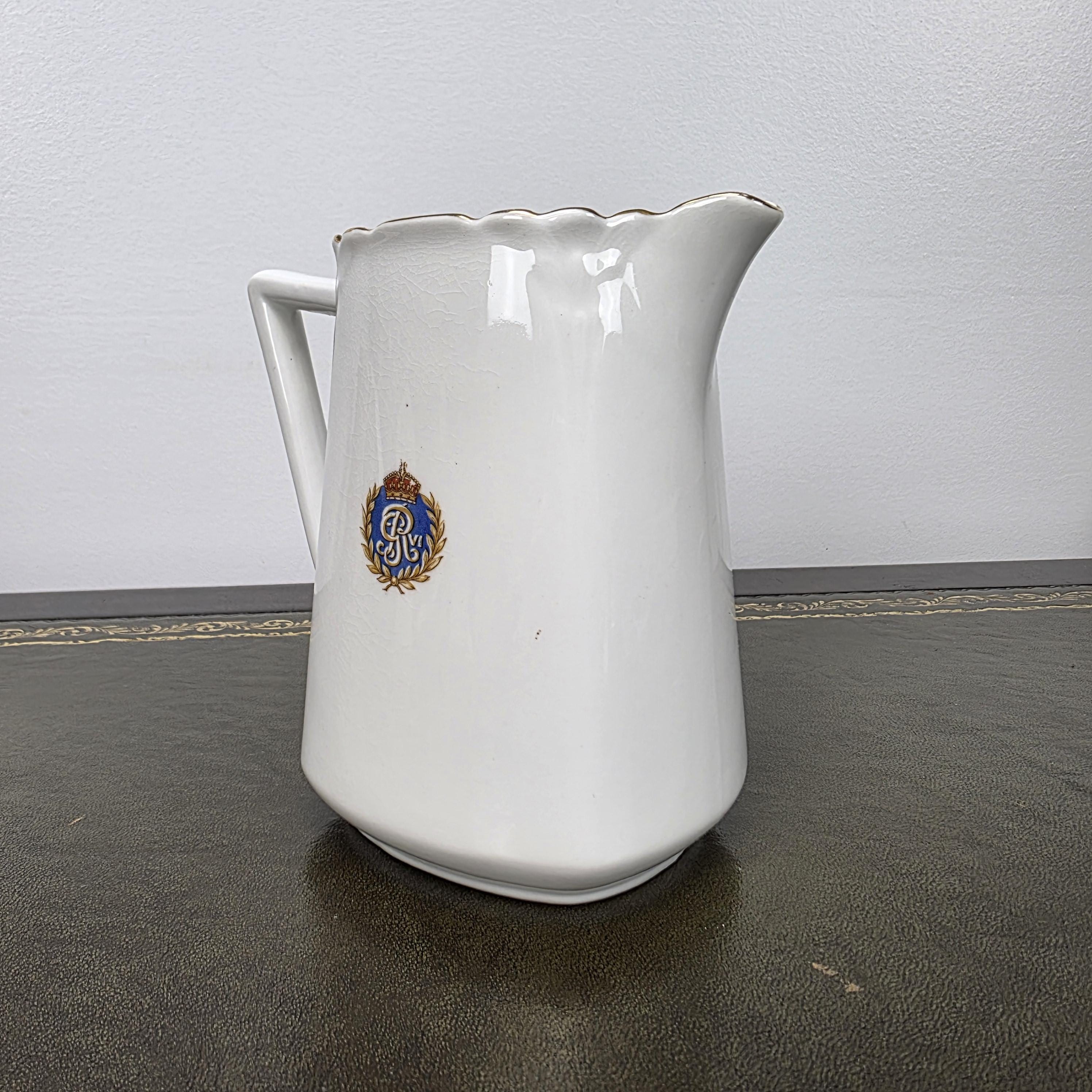 Antique Coronation Jug Ceramic Pitcher CWS Windsor China King George VI England 1937 Collectible