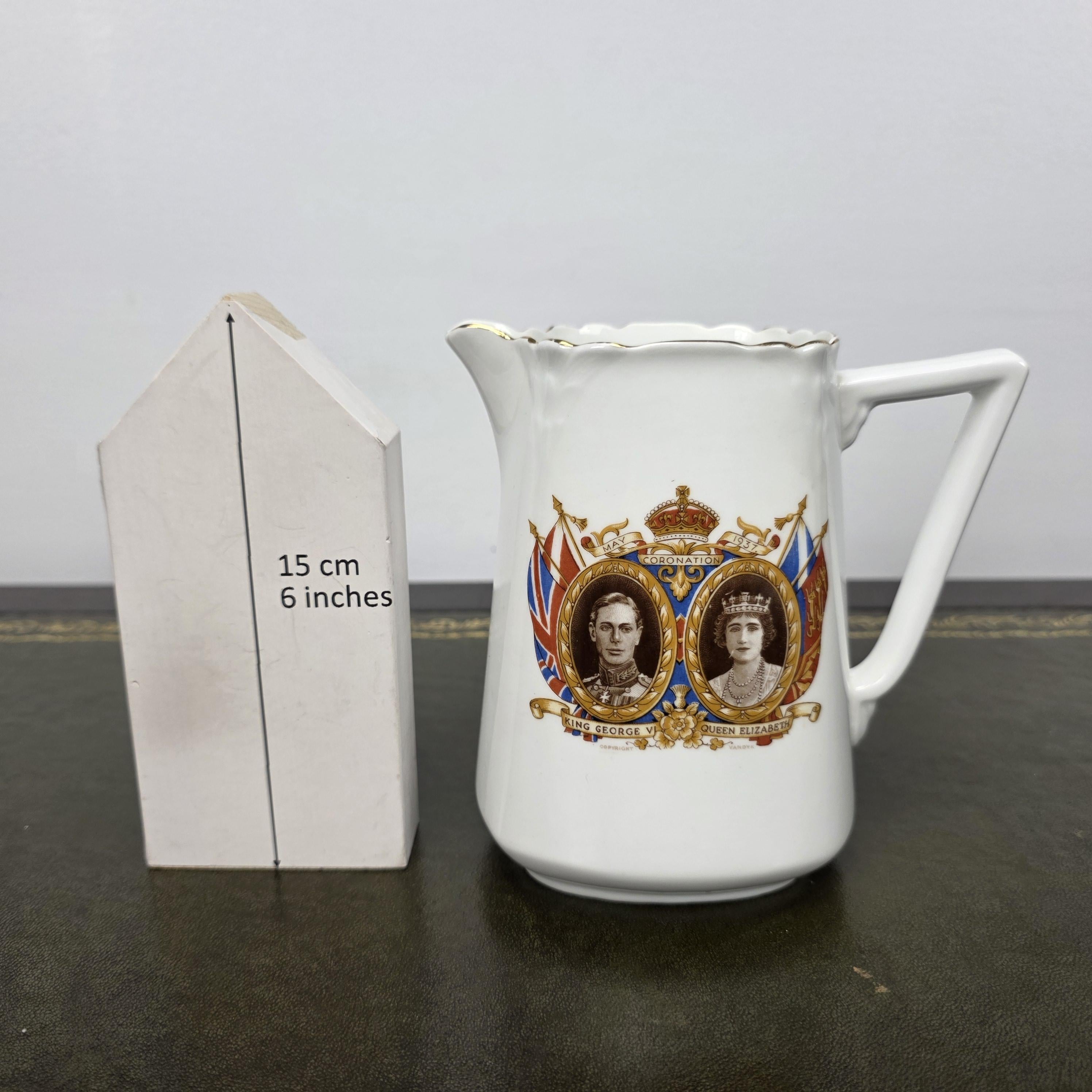 Antique Coronation Jug Ceramic Pitcher CWS Windsor China King George VI England 1937 Collectible