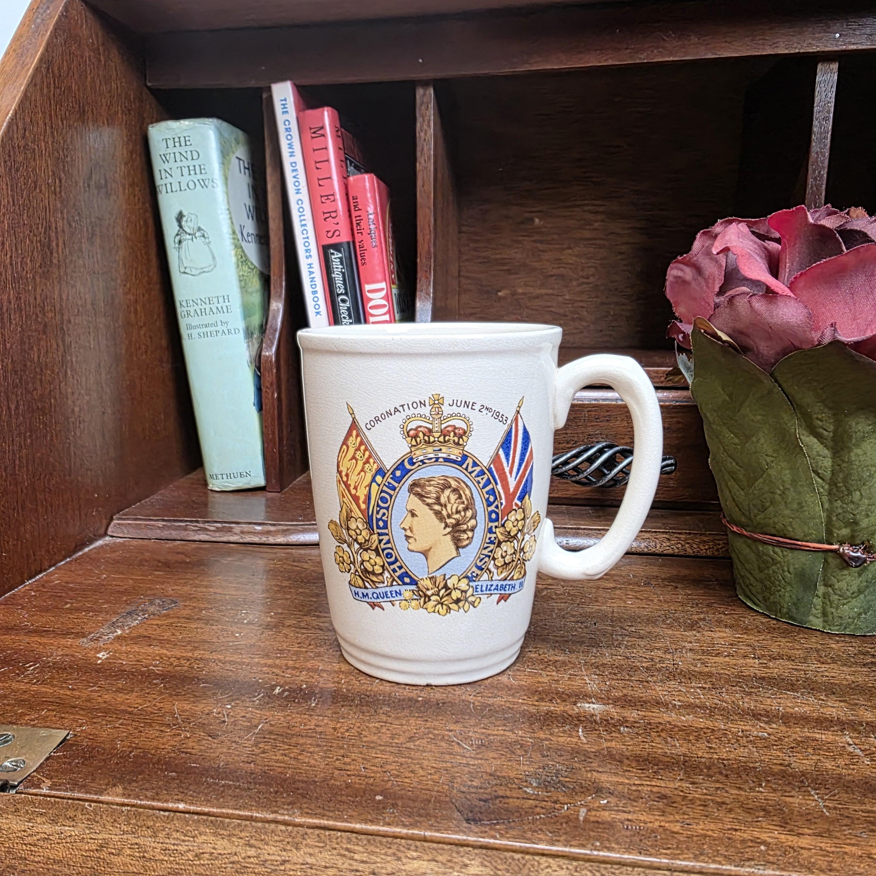 Antique Coronation Mug Ceramic Cup Brentleigh Ware Queen Elizabeth II England 1953 Collectible Decor