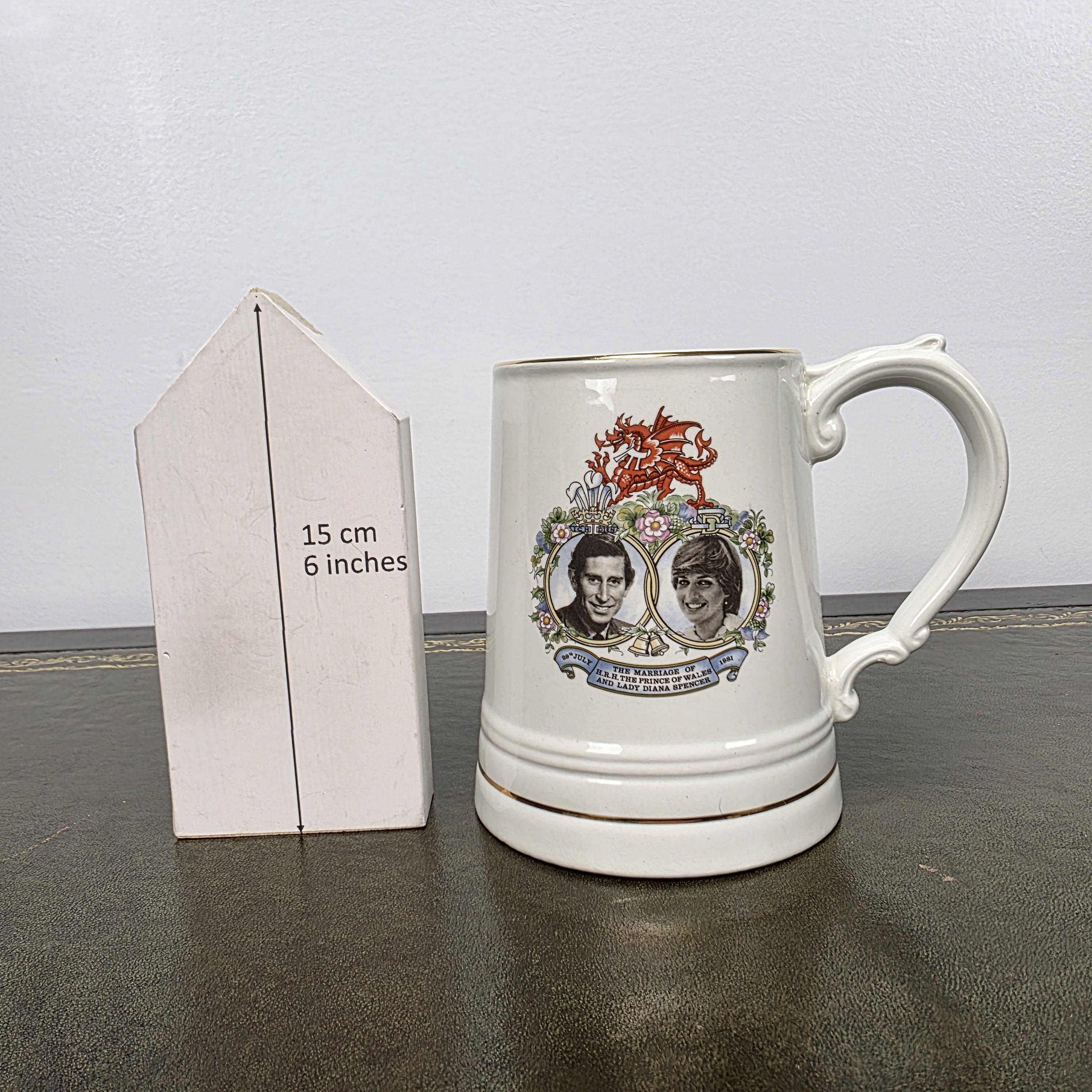 Antique Royal Wedding Beer Mug Ceramic Tankard Enoch Wedgwood Prince Charles Diana England 1981