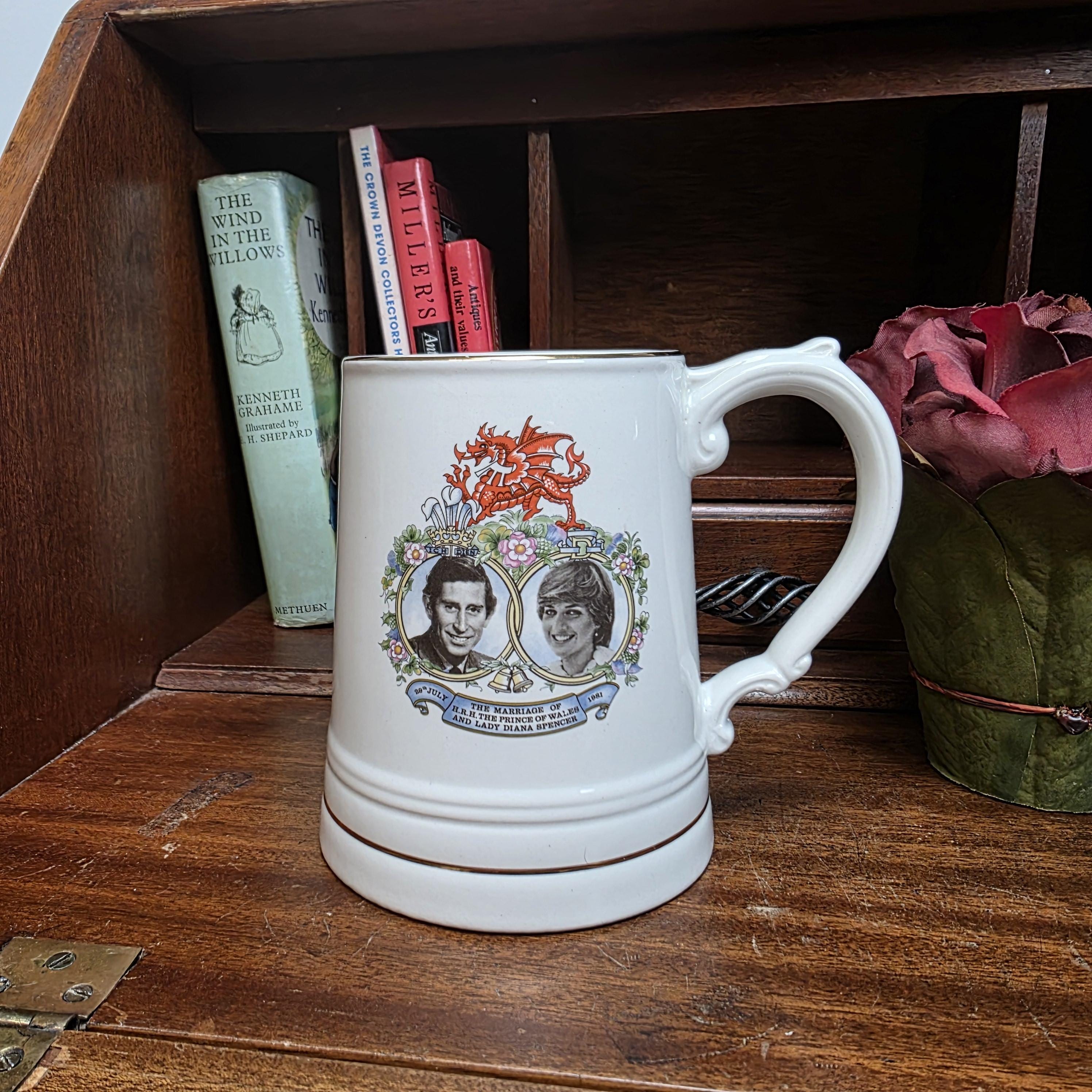 Antique Royal Wedding Beer Mug Ceramic Tankard Enoch Wedgwood Prince Charles Diana England 1981