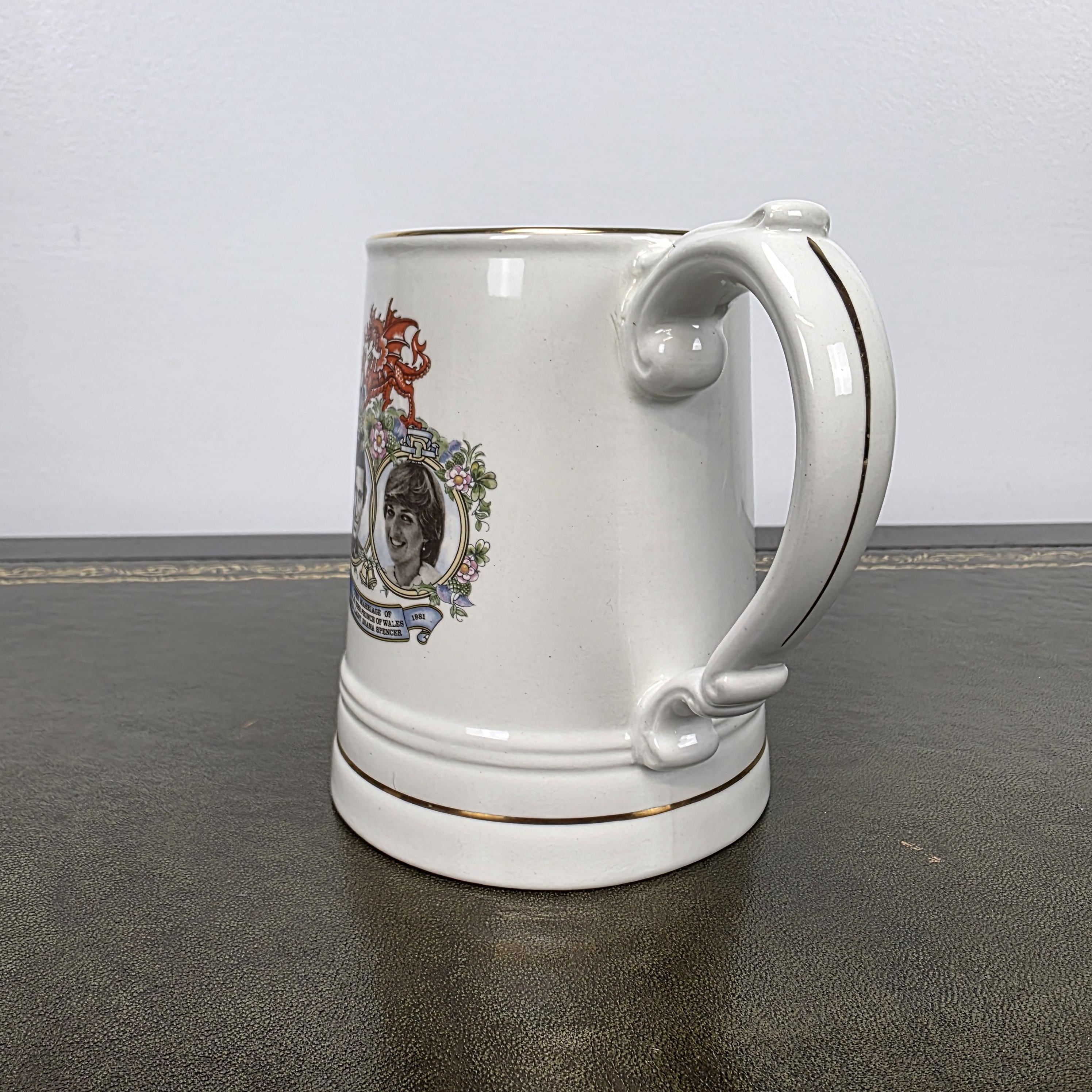 Antique Royal Wedding Beer Mug Ceramic Tankard Enoch Wedgwood Prince Charles Diana England 1981