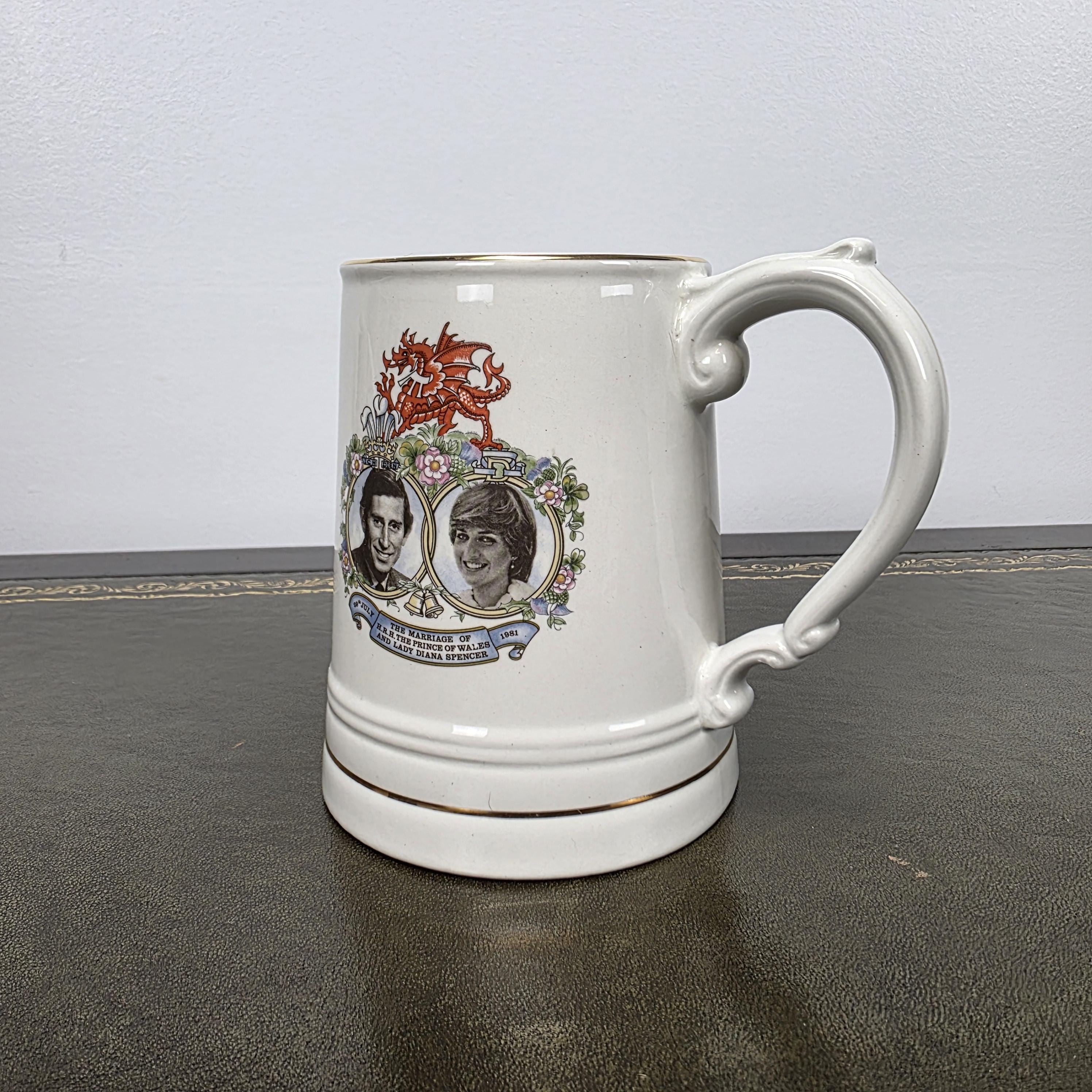 Antique Royal Wedding Beer Mug Ceramic Tankard Enoch Wedgwood Prince Charles Diana England 1981