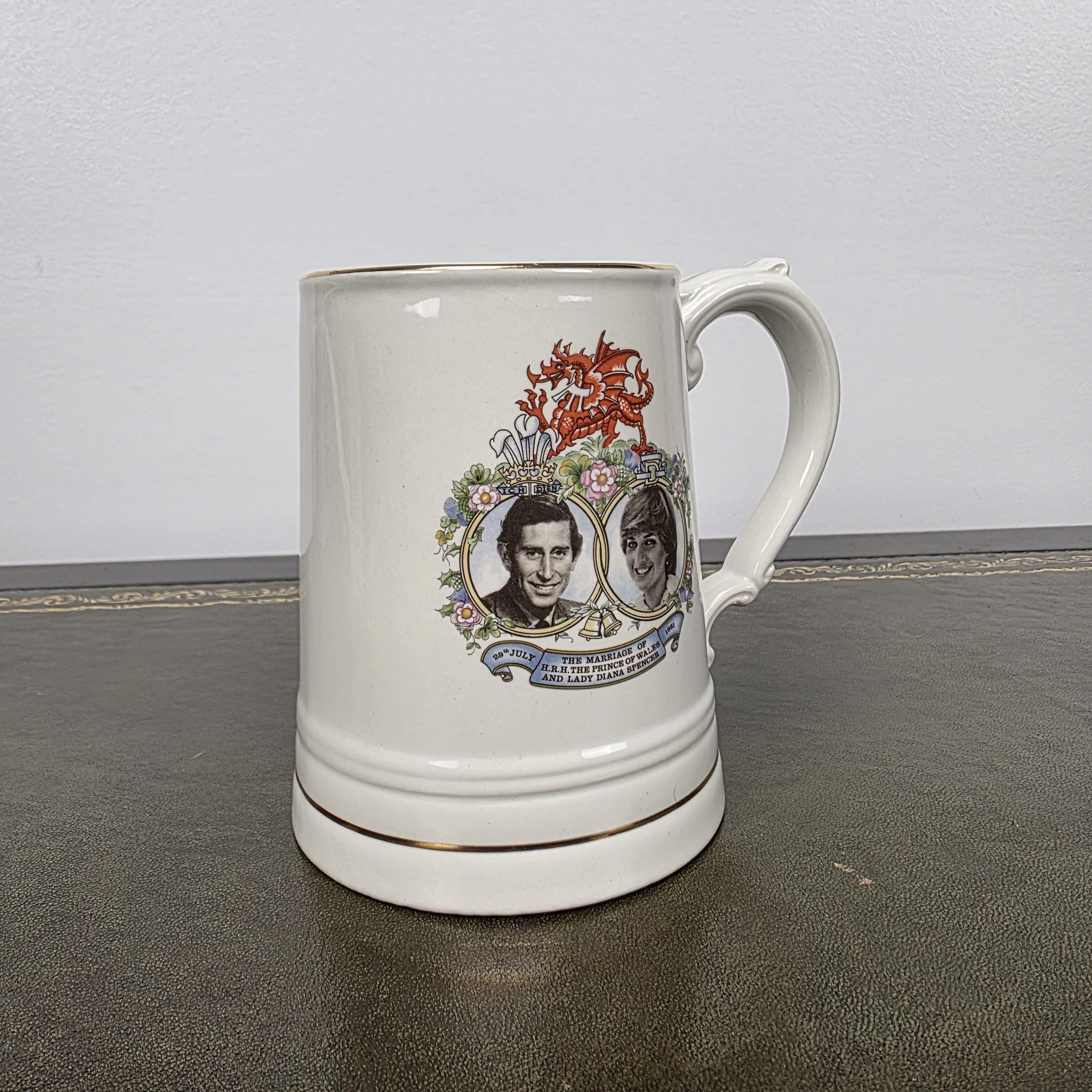 Antique Royal Wedding Beer Mug Ceramic Tankard Enoch Wedgwood Prince Charles Diana England 1981