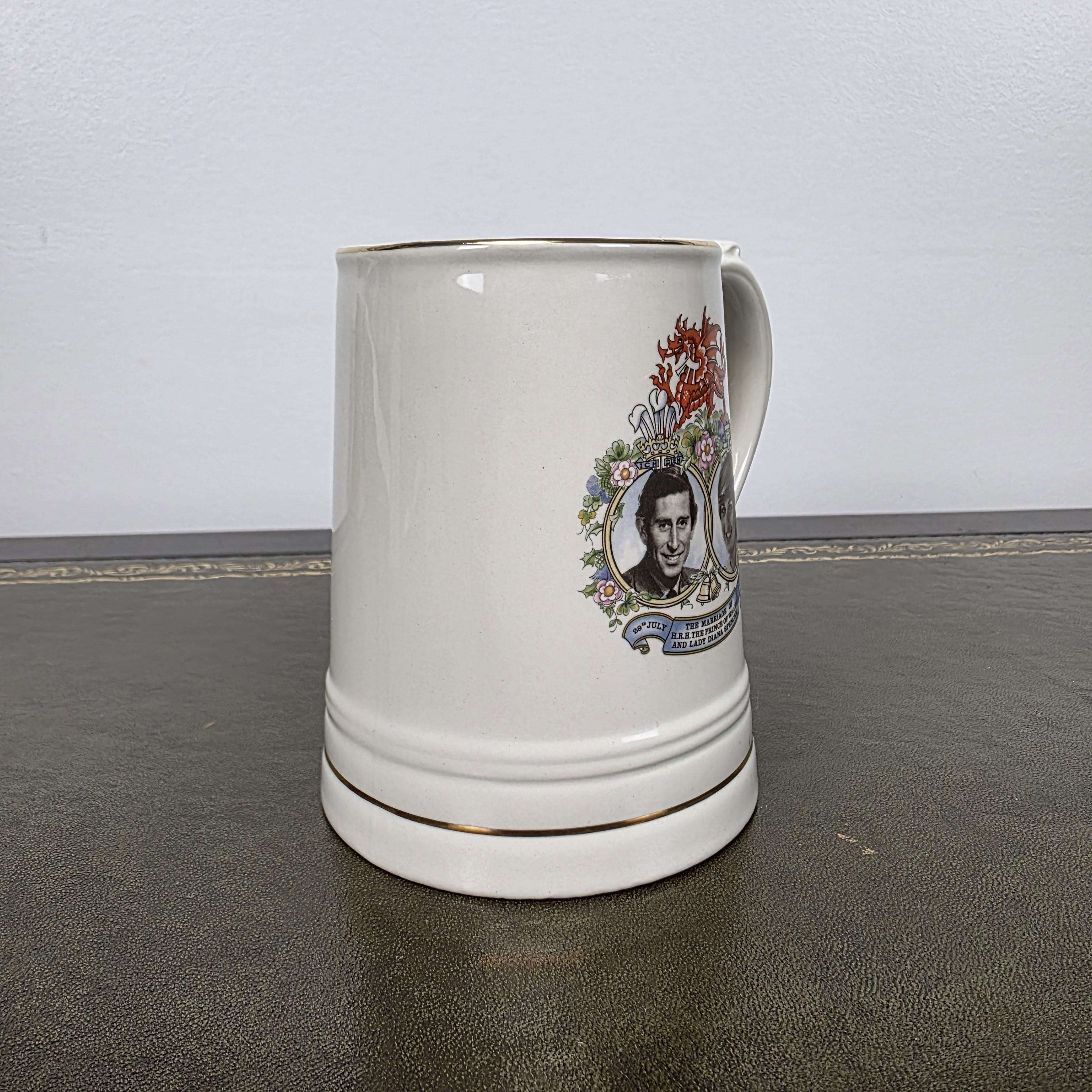 Antique Royal Wedding Beer Mug Ceramic Tankard Enoch Wedgwood Prince Charles Diana England 1981