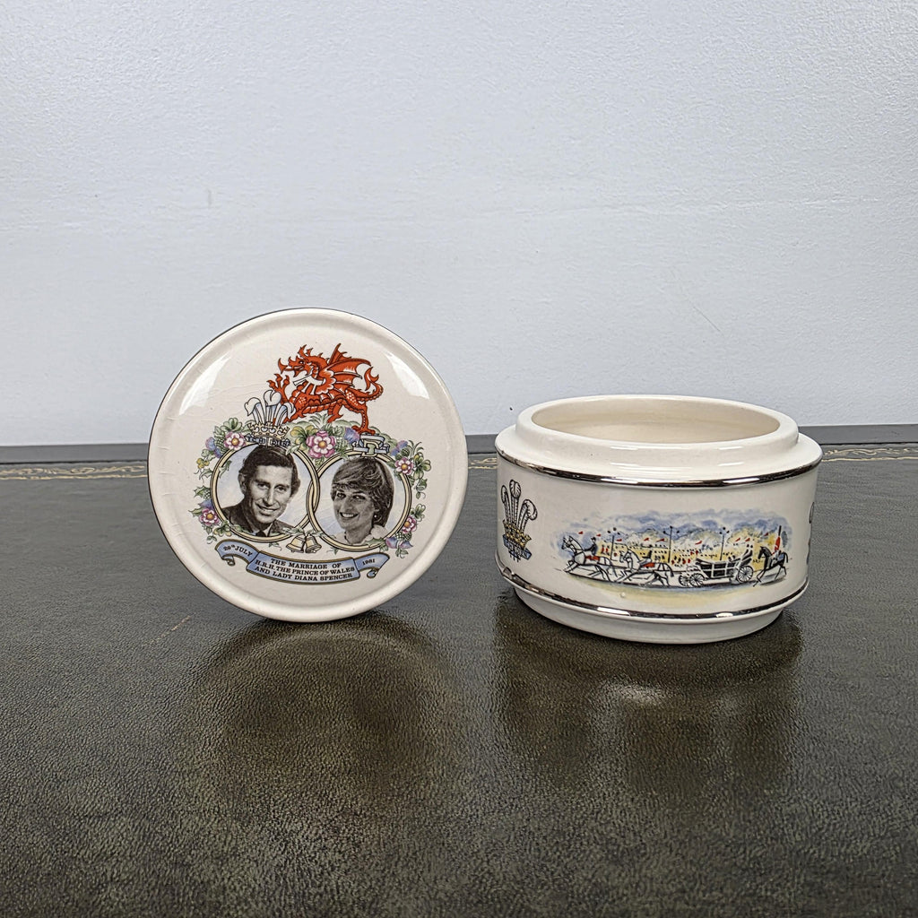Sadler Royal Wedding Jewellery Box Ceramic Prince Charles Lady Diana England 1981 Commemorative Collectible