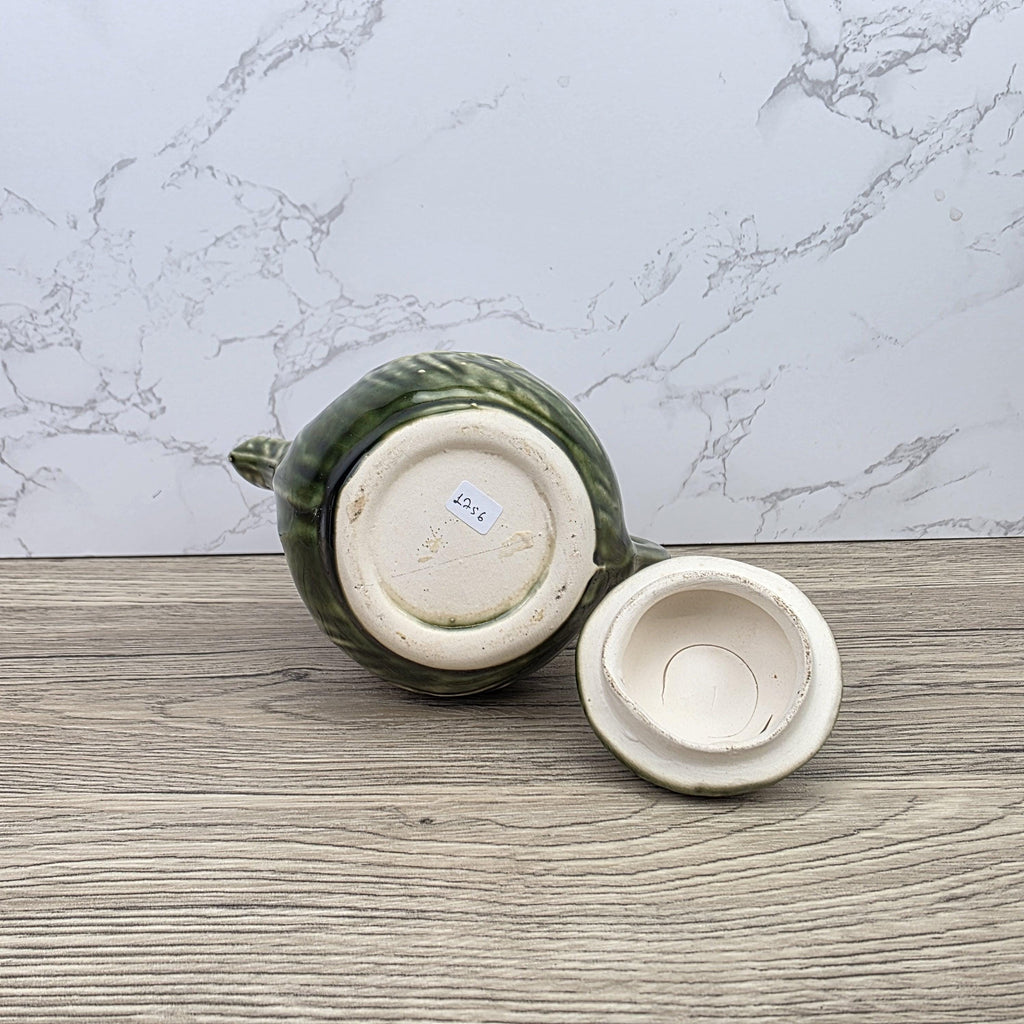 Ceramic Lily Flower Teapot With Lid Green Glazed Leaf Spout Floral Tea Serving Pot