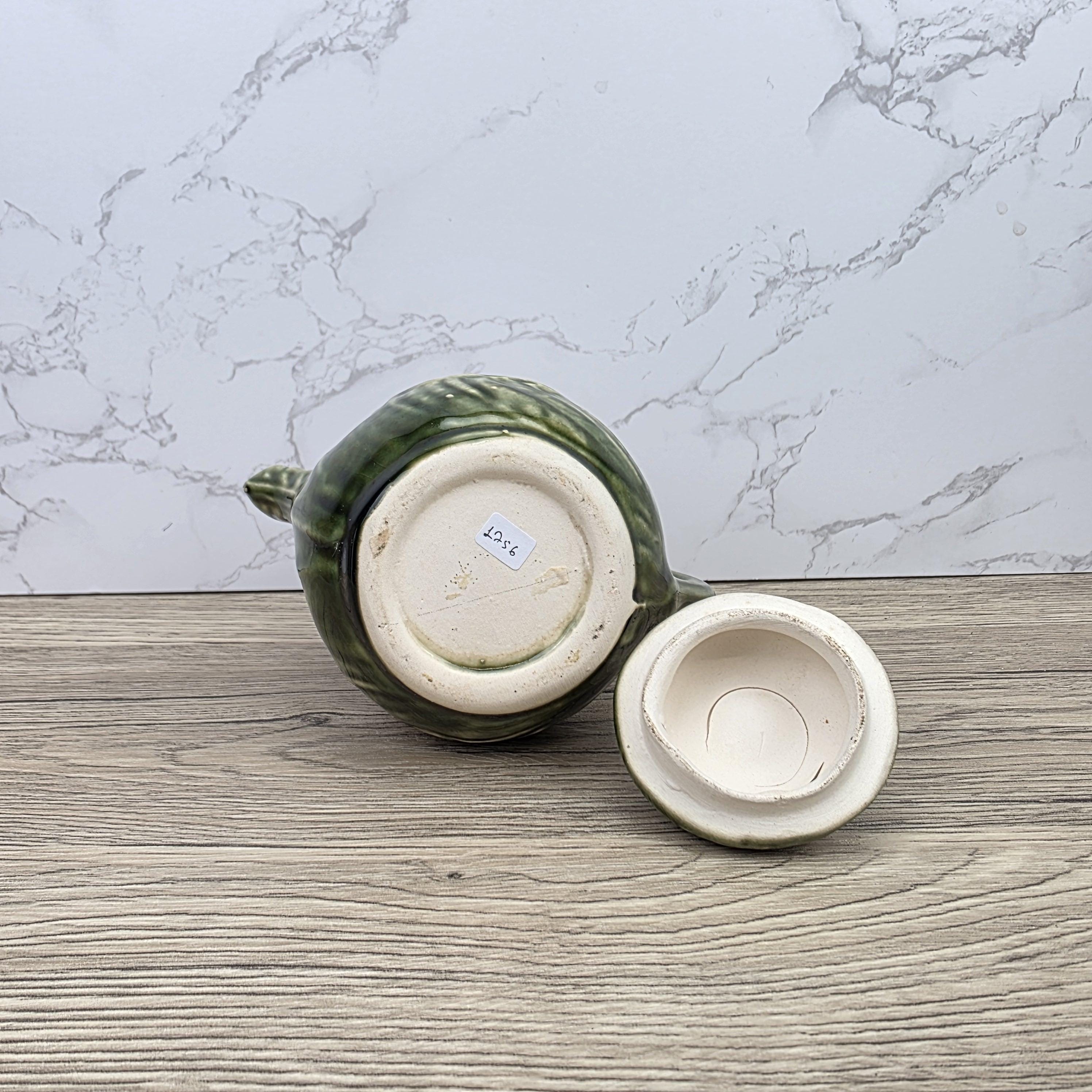 Ceramic Lily Flower Teapot With Lid Green Glazed Leaf Spout Floral Tea Serving Pot