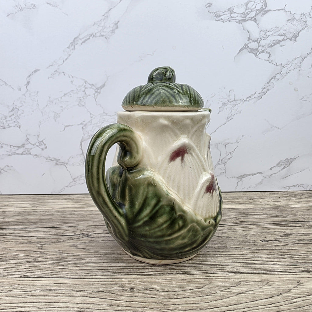 Ceramic Lily Flower Teapot With Lid Green Glazed Leaf Spout Floral Tea Serving Pot