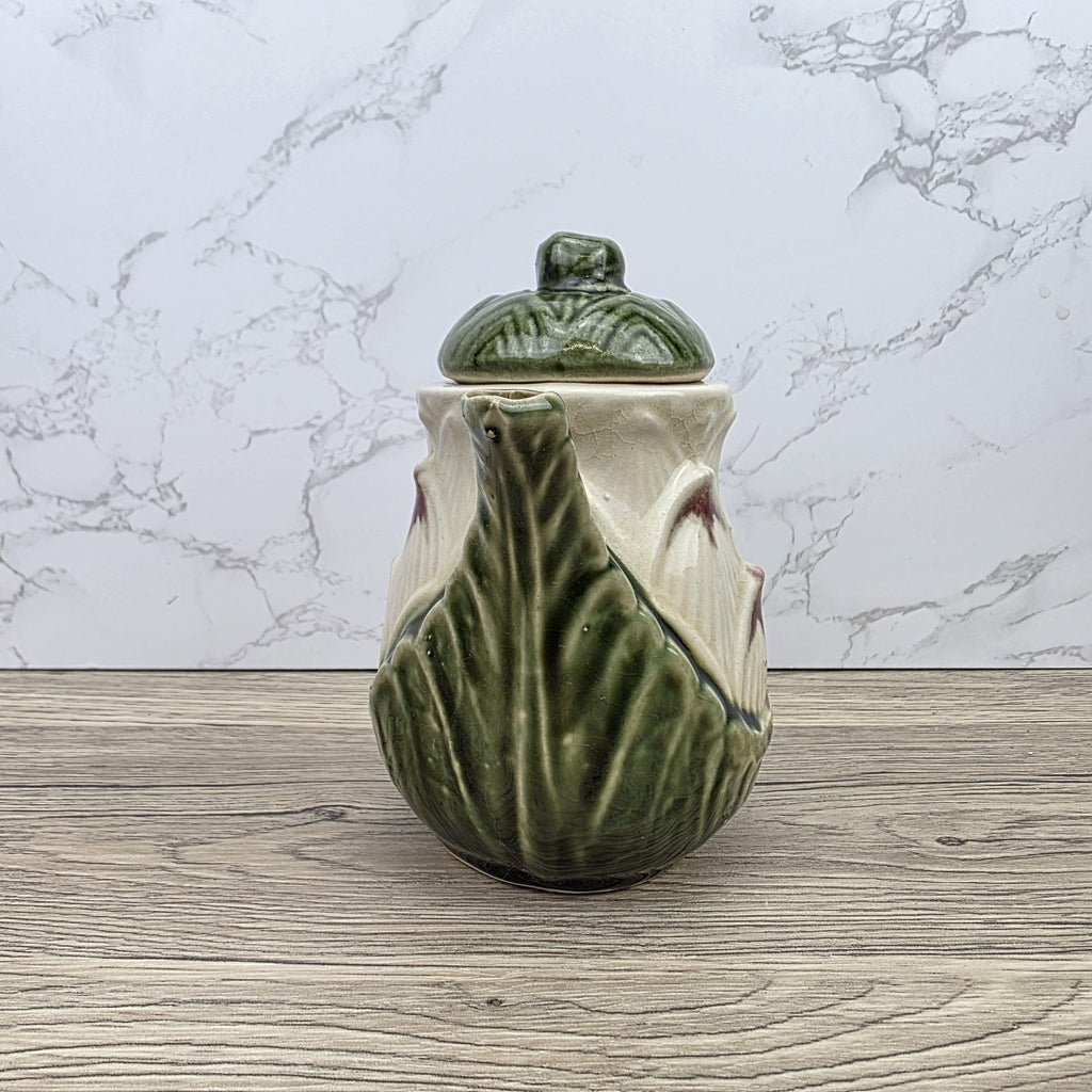 Ceramic Lily Flower Teapot With Lid Green Glazed Leaf Spout Floral Tea Serving Pot