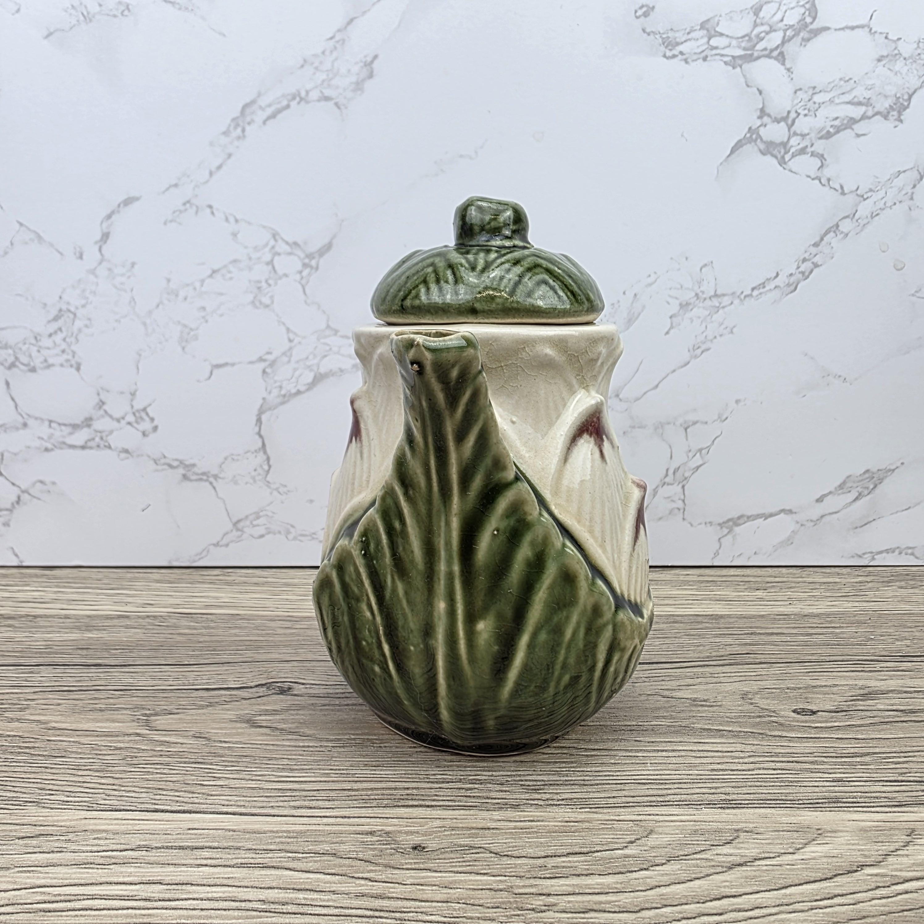 Ceramic Lily Flower Teapot With Lid Green Glazed Leaf Spout Floral Tea Serving Pot