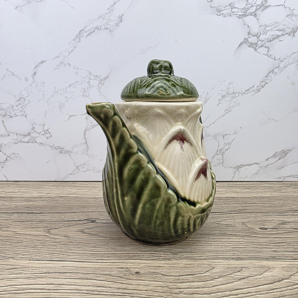Ceramic Lily Flower Teapot With Lid Green Glazed Leaf Spout Floral Tea Serving Pot