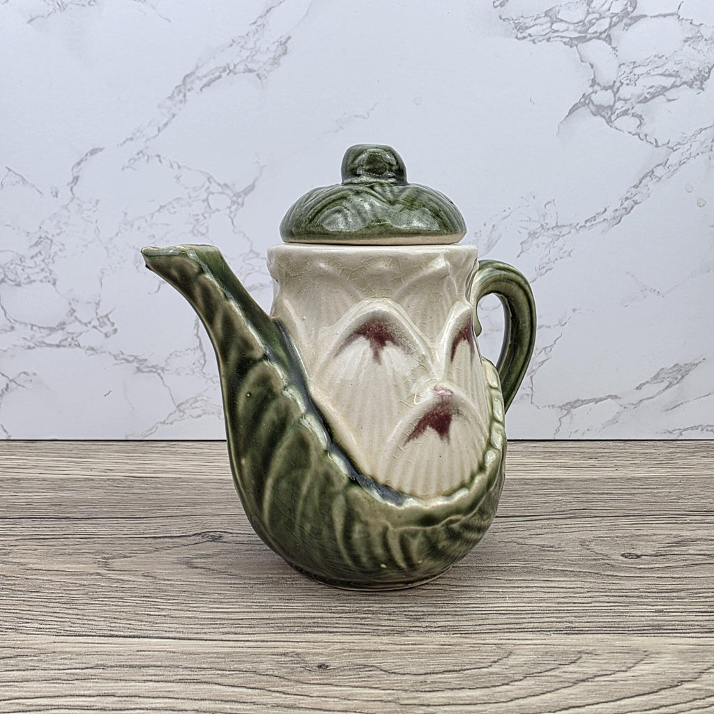 Ceramic Lily Flower Teapot With Lid Green Glazed Leaf Spout Floral Tea Serving Pot