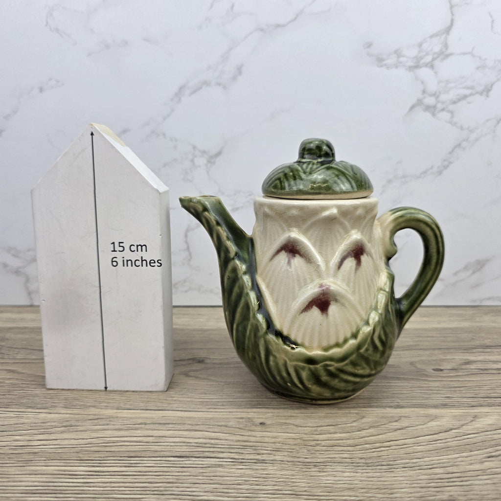 Ceramic Lily Flower Teapot With Lid Green Glazed Leaf Spout Floral Tea Serving Pot