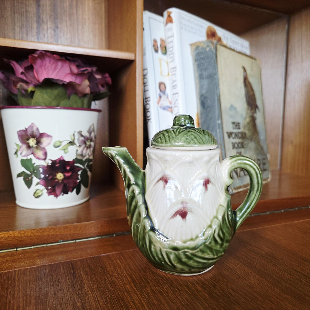 Ceramic Lily Flower Teapot With Lid Green Glazed Leaf Spout Floral Tea Serving Pot