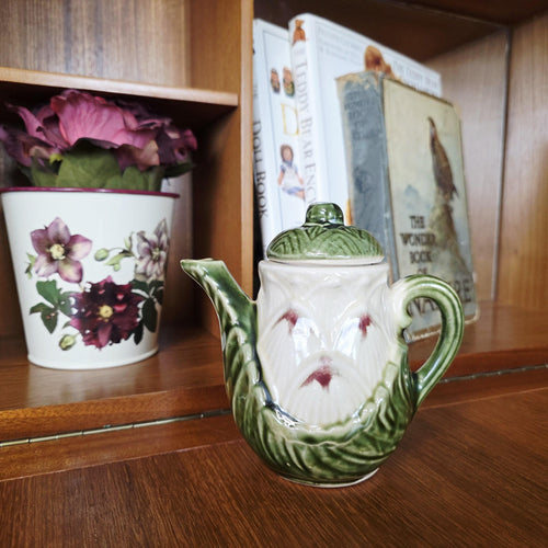 Ceramic Lily Flower Teapot With Lid Green Glazed Leaf Spout Floral Tea Serving Pot