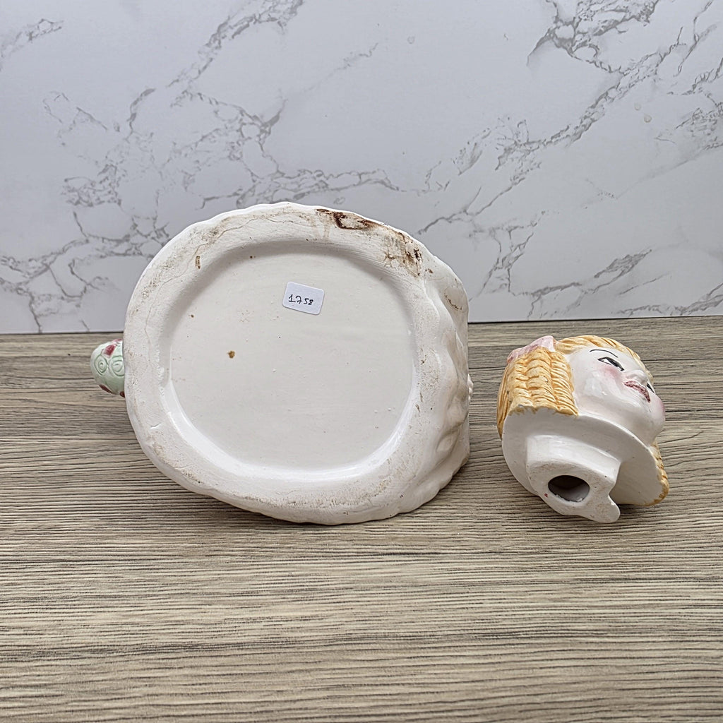 Vintage Ceramic Girl Teapot with Lid Pastel Pink Dress Figurine Style Collectible Tea Serveware