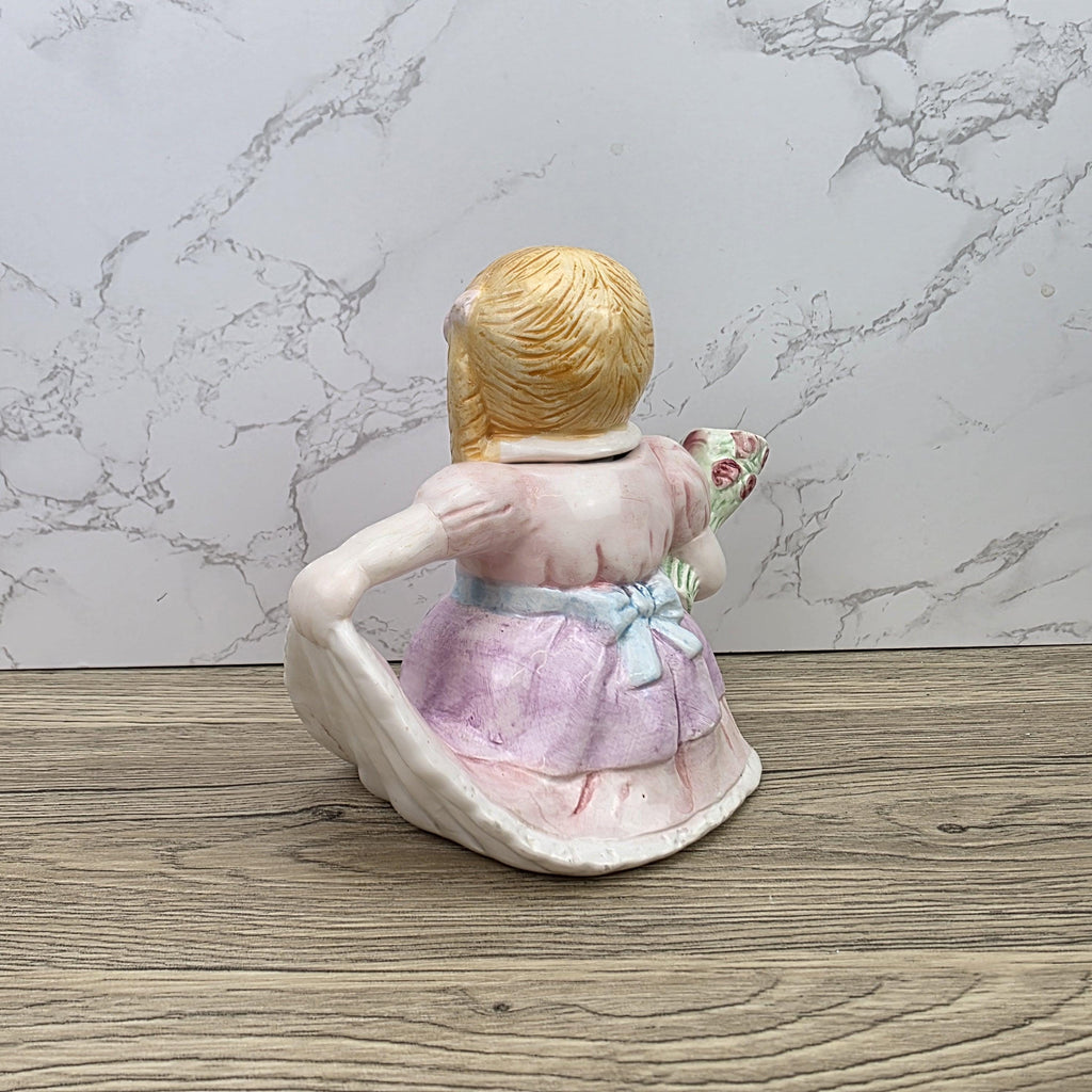 Vintage Ceramic Girl Teapot with Lid Pastel Pink Dress Figurine Style Collectible Tea Serveware