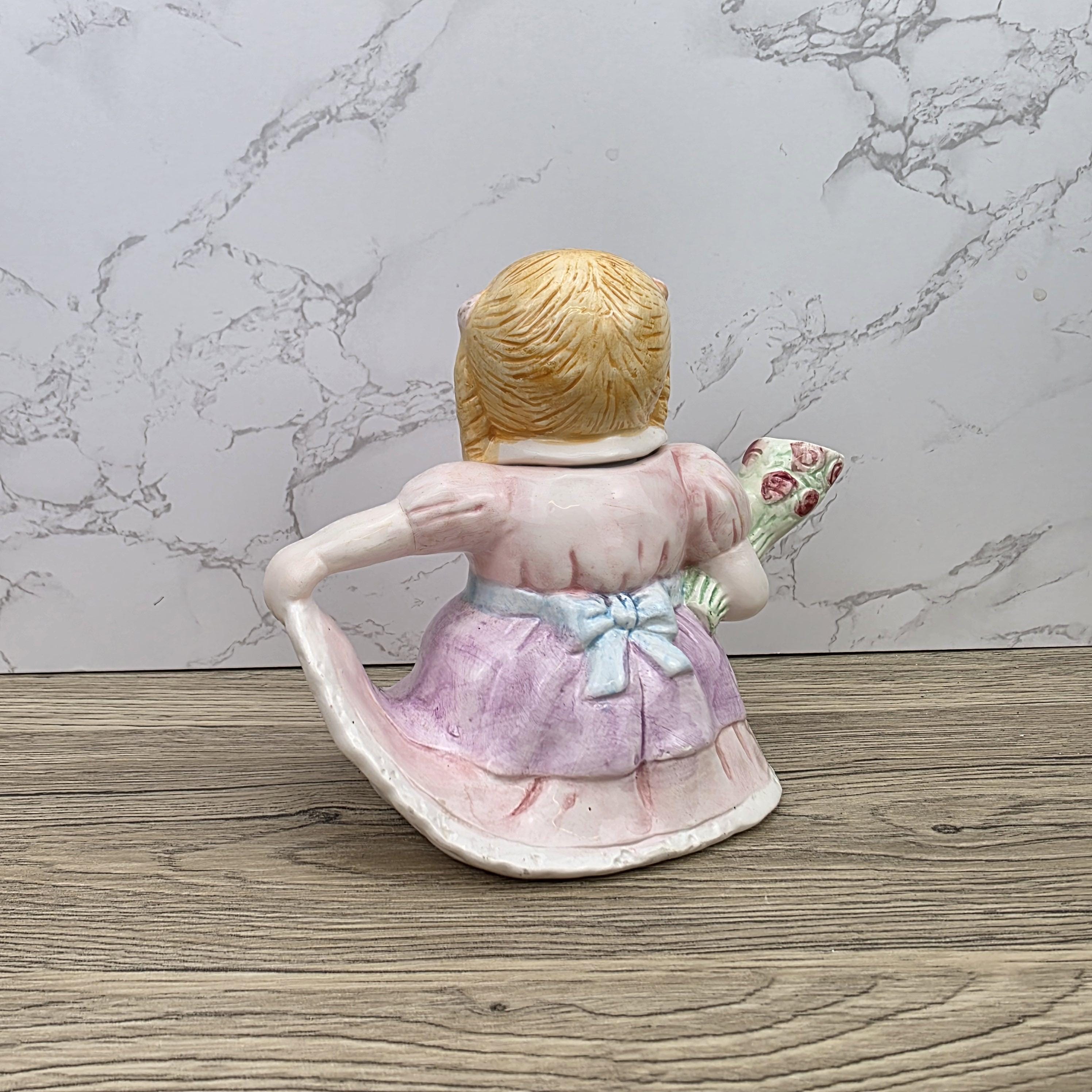 Vintage Ceramic Girl Teapot with Lid Pastel Pink Dress Figurine Style Collectible Tea Serveware