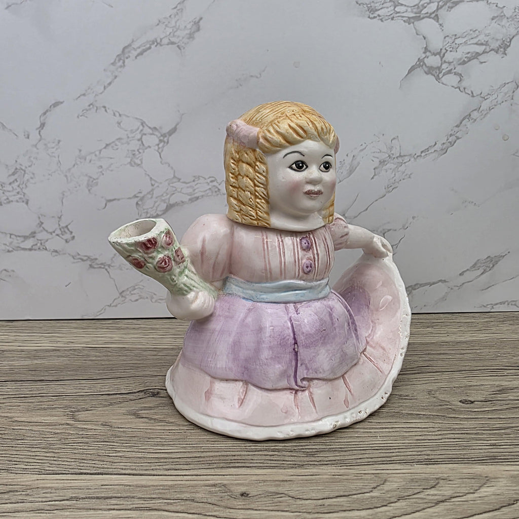 Vintage Ceramic Girl Teapot with Lid Pastel Pink Dress Figurine Style Collectible Tea Serveware