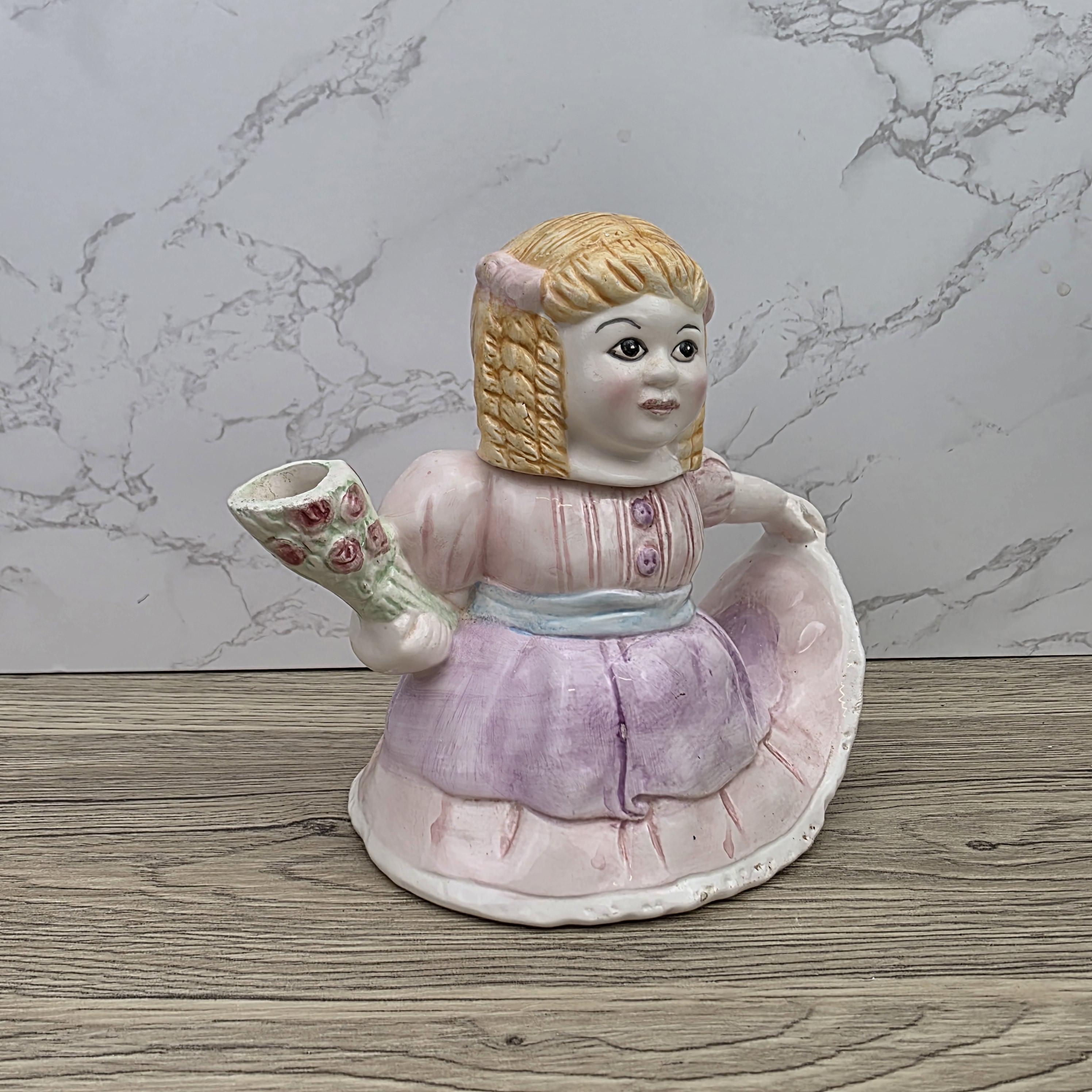 Vintage Ceramic Girl Teapot with Lid Pastel Pink Dress Figurine Style Collectible Tea Serveware
