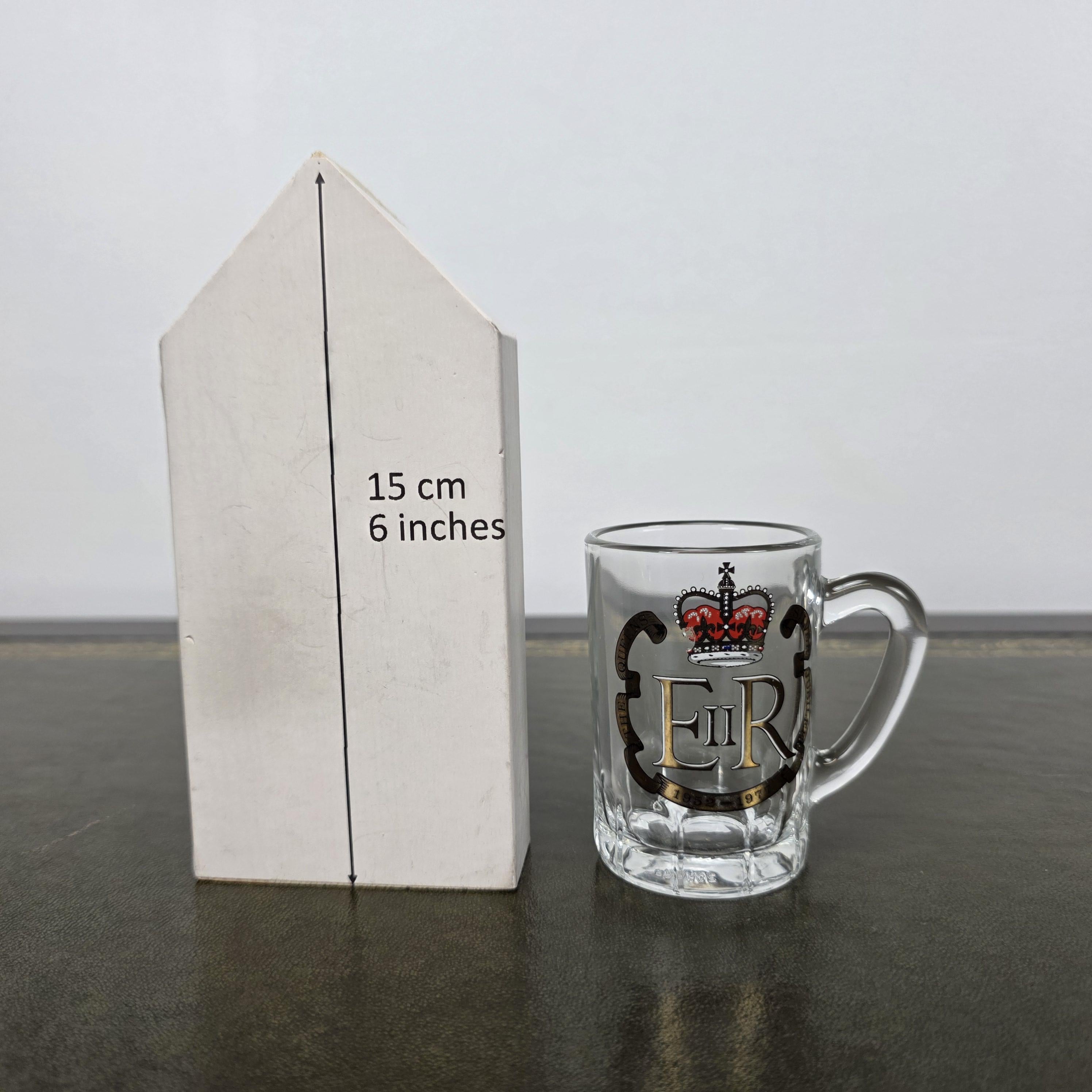 Vintage Queen Elizabeth II Silver Jubilee Glass Mug 1977 Commemorative Espresso Cup 1952-1977