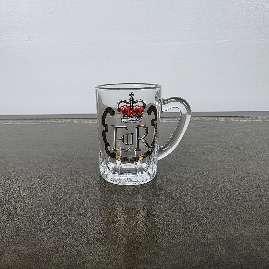 Vintage Queen Elizabeth II Silver Jubilee Glass Mug 1977 Commemorative Espresso Cup 1952-1977