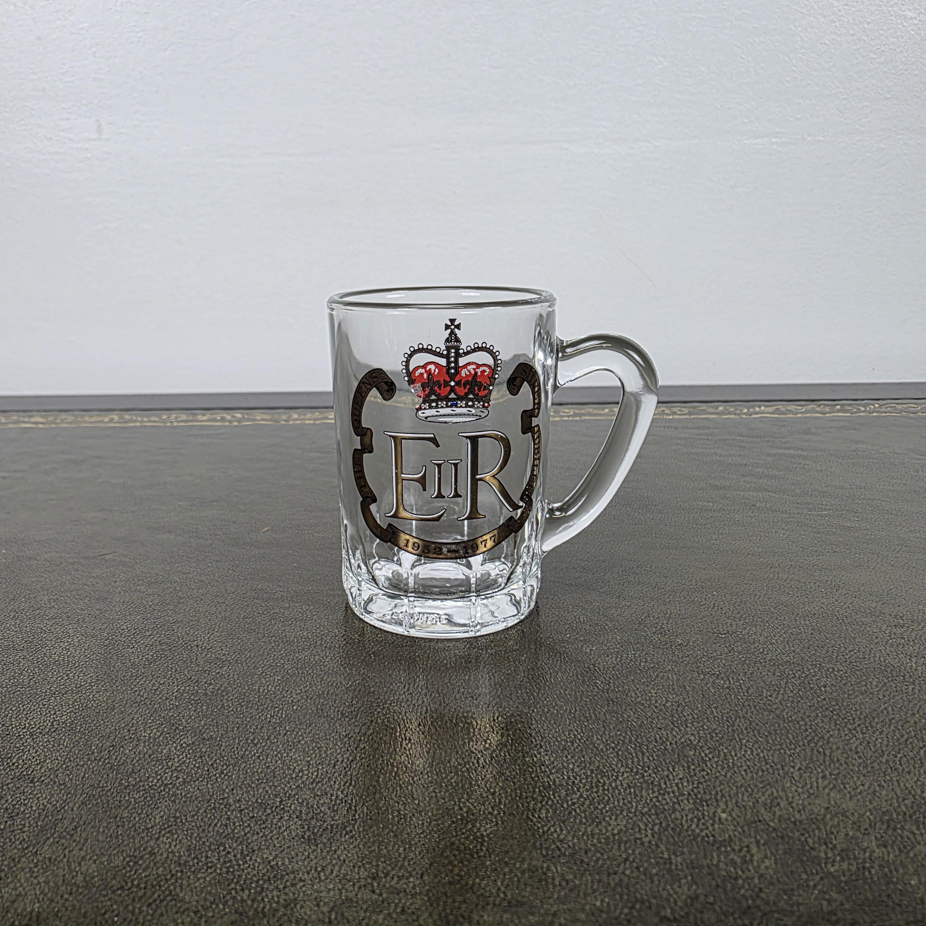 Vintage Queen Elizabeth II Silver Jubilee Glass Mug 1977 Commemorative Espresso Cup 1952-1977