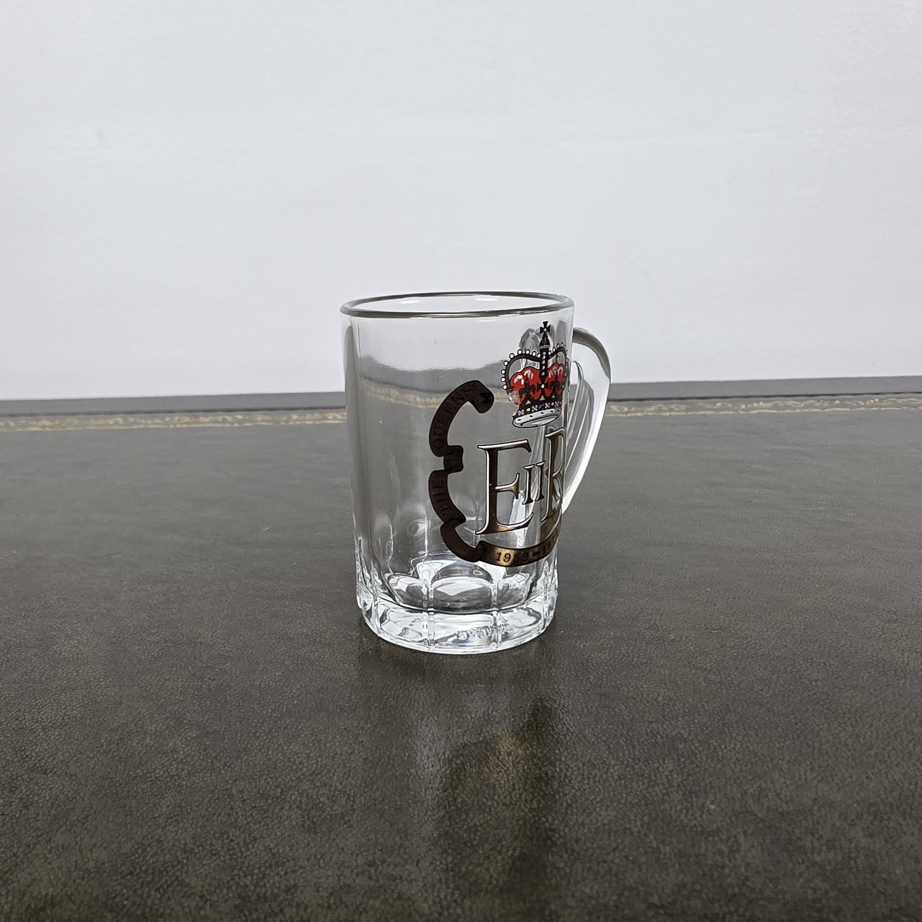 Vintage Queen Elizabeth II Silver Jubilee Glass Mug 1977 Commemorative Espresso Cup 1952-1977