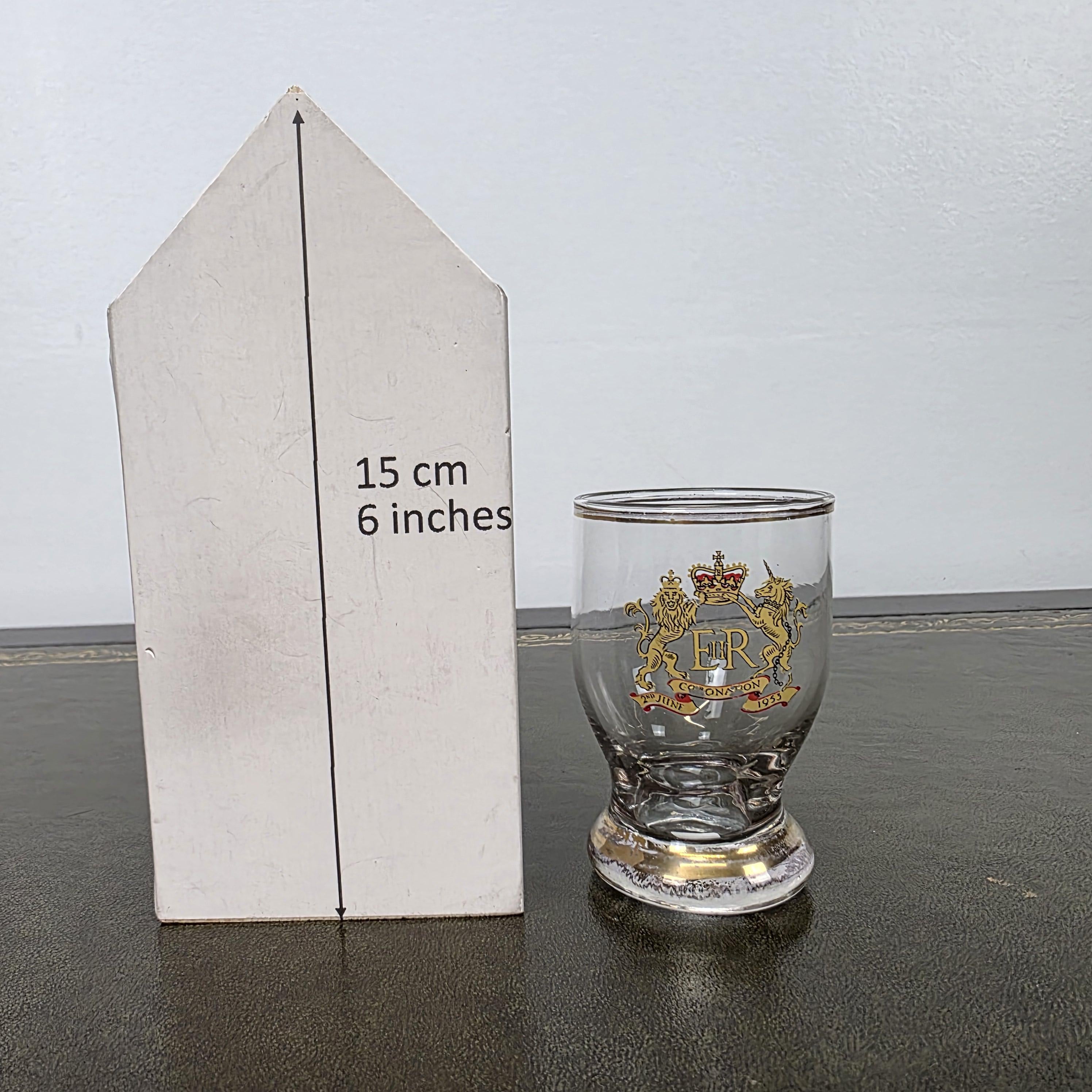 Royal Family 1953 Coronation Shot Glass EII R Lion Unicorn Crest 2nd June Souvenir