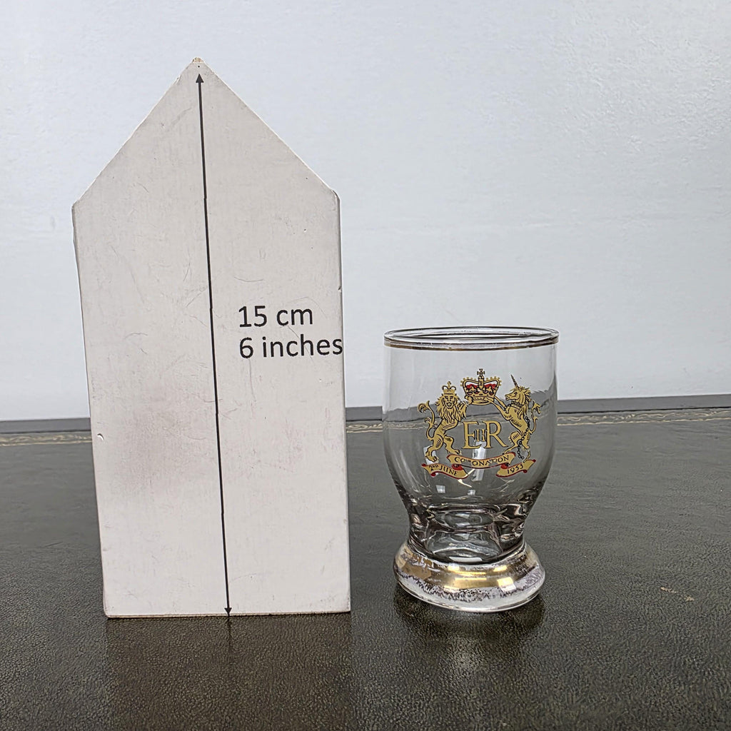 Royal Family 1953 Coronation Shot Glass EII R Lion Unicorn Crest 2nd June Souvenir