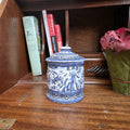Blue White Portuguese Ceramic Lidded Jar Alcobaca Pottery Folk Art Bird Floral Canister 35B