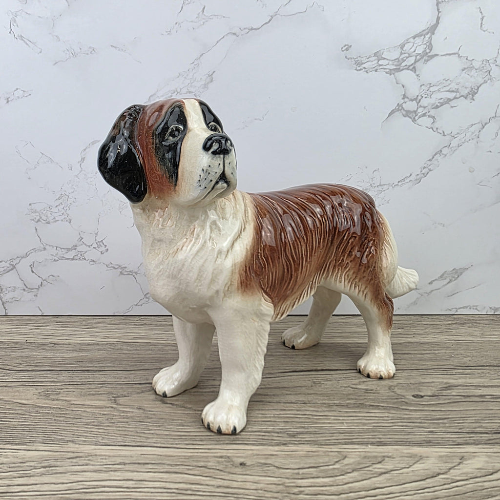 Vintage Melbaware Saint Bernard Dog Figurine Large English Pottery Collectible Shelf Decor Statue