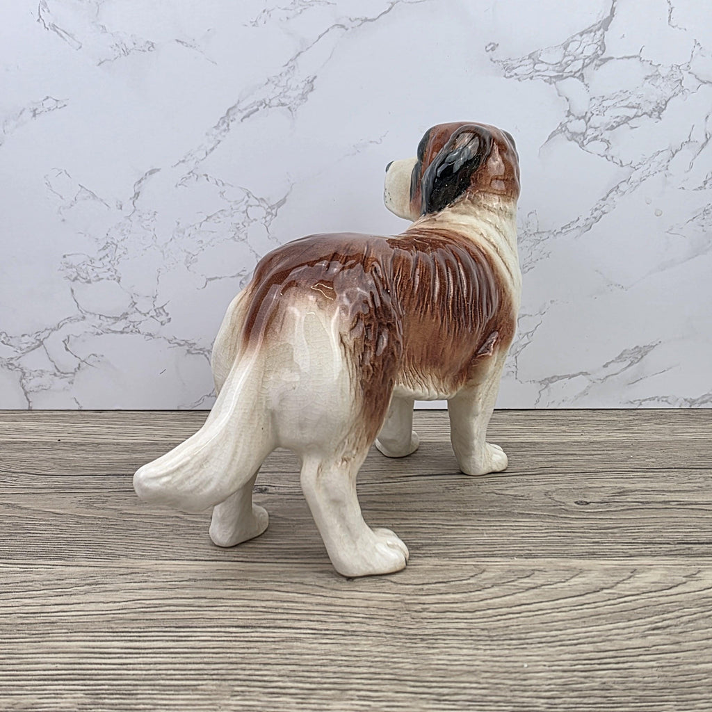 Vintage Melbaware Saint Bernard Dog Figurine Large English Pottery Collectible Shelf Decor Statue