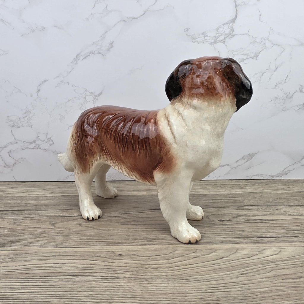 Vintage Melbaware Saint Bernard Dog Figurine Large English Pottery Collectible Shelf Decor Statue