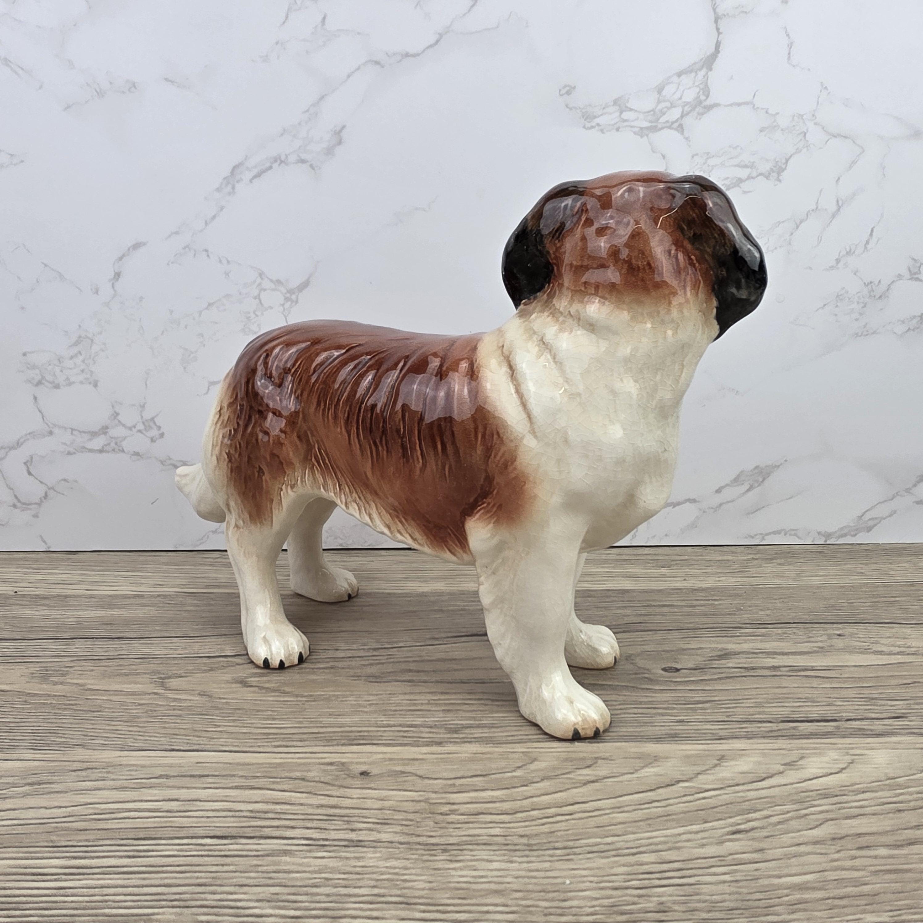 Vintage Melbaware Saint Bernard Dog Figurine Large English Pottery Collectible Shelf Decor Statue