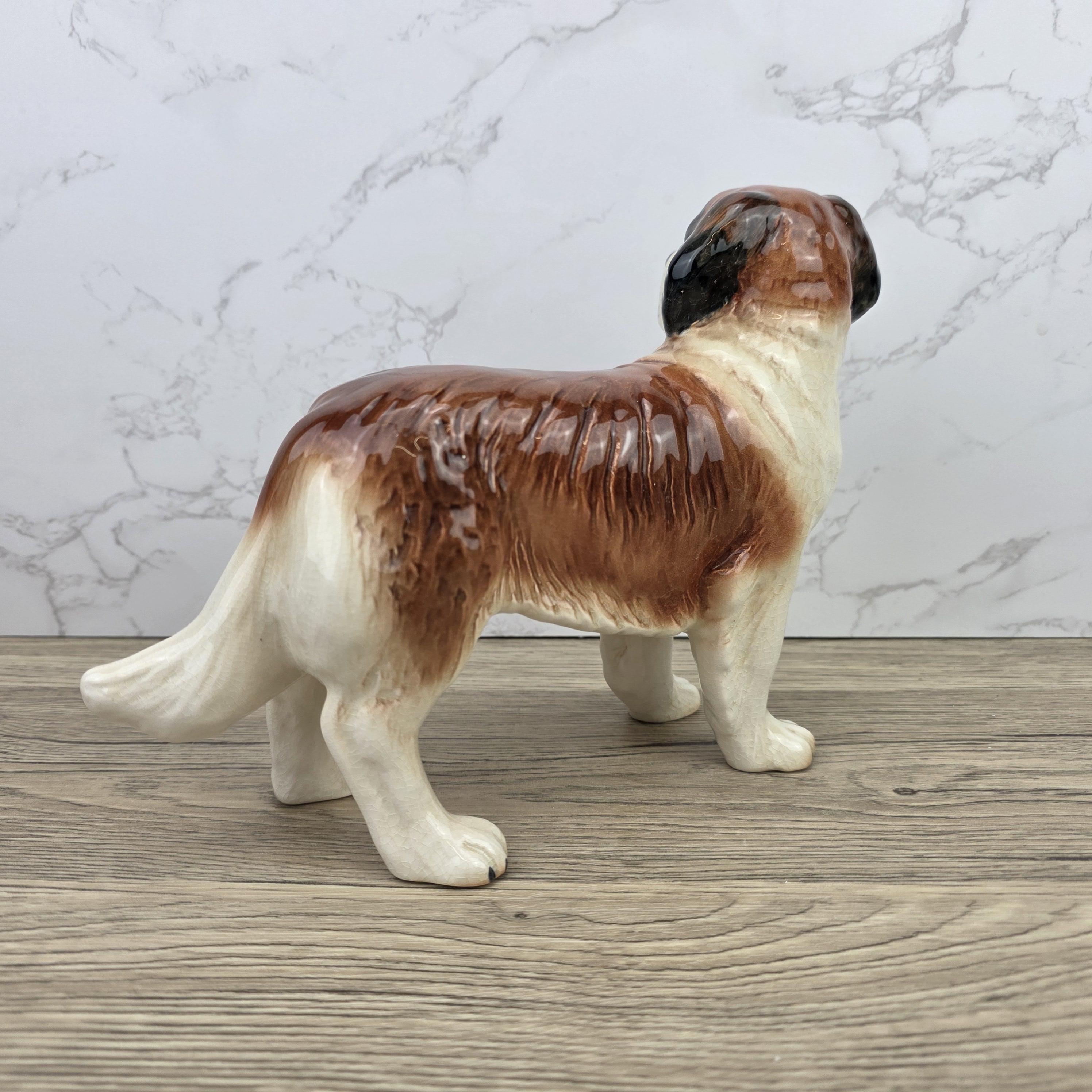 Vintage Melbaware Saint Bernard Dog Figurine Large English Pottery Collectible Shelf Decor Statue
