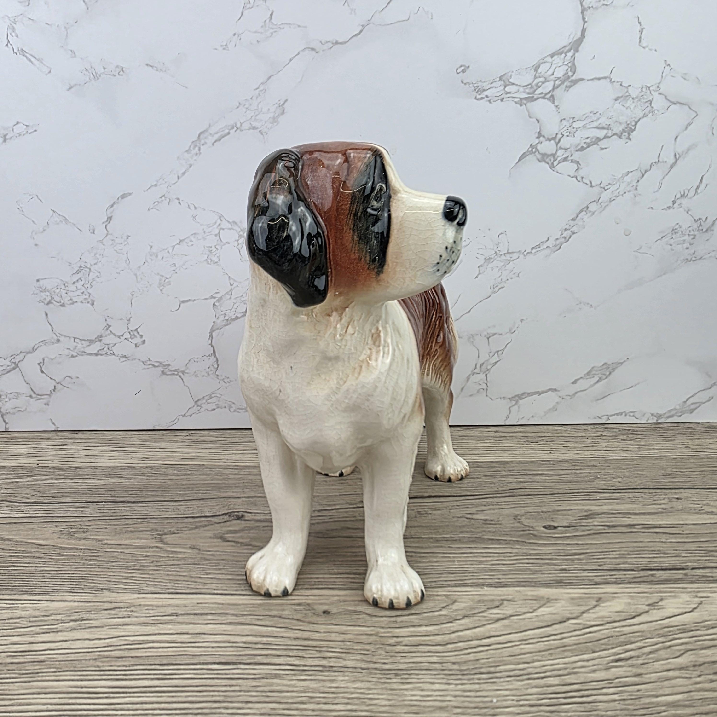 Vintage Melbaware Saint Bernard Dog Figurine Large English Pottery Collectible Shelf Decor Statue