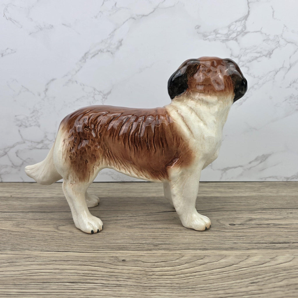 Vintage Melbaware Saint Bernard Dog Figurine Large English Pottery Collectible Shelf Decor Statue