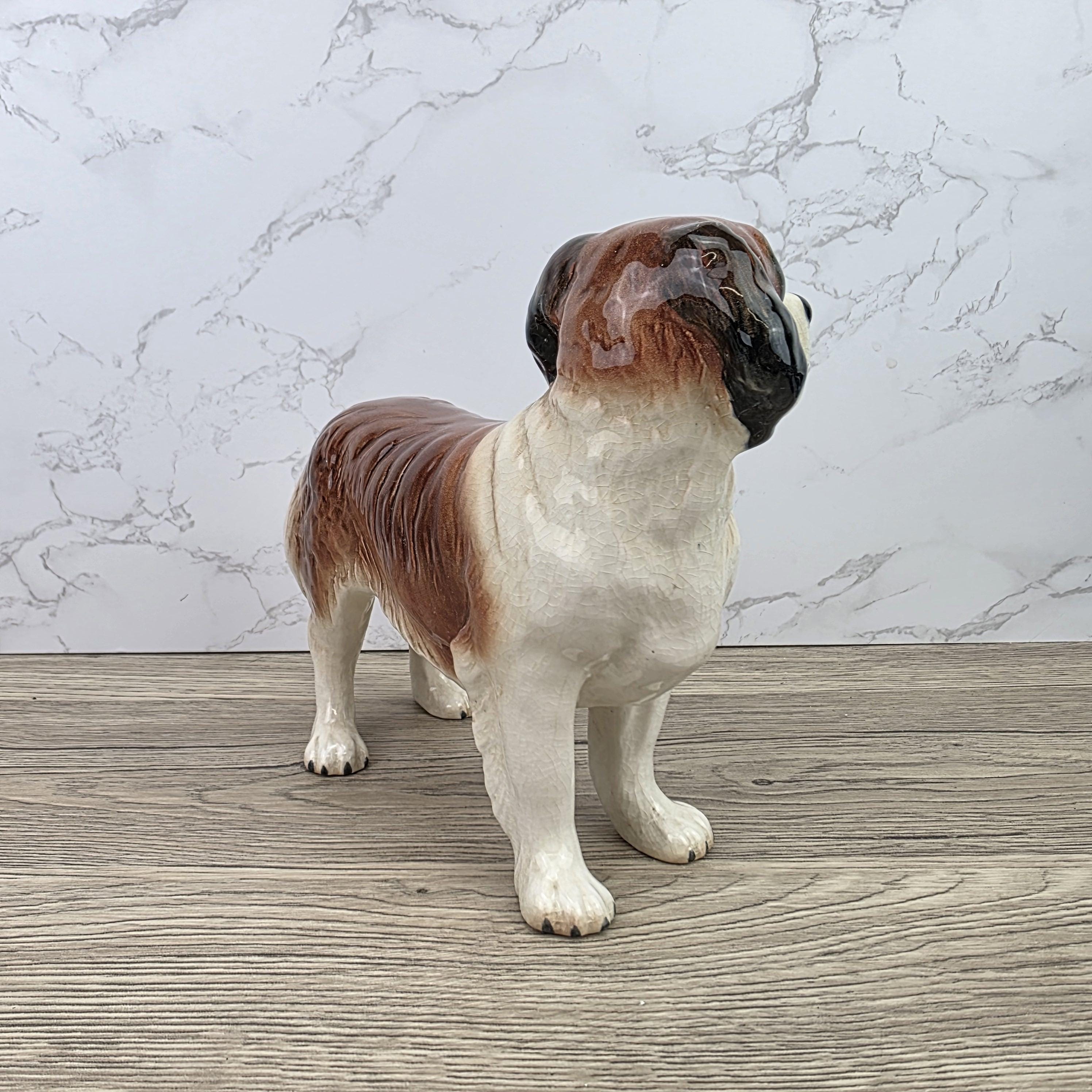 Vintage Melbaware Saint Bernard Dog Figurine Large English Pottery Collectible Shelf Decor Statue