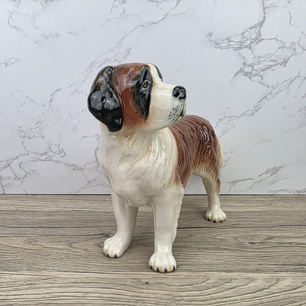 Vintage Melbaware Saint Bernard Dog Figurine Large English Pottery Collectible Shelf Decor Statue
