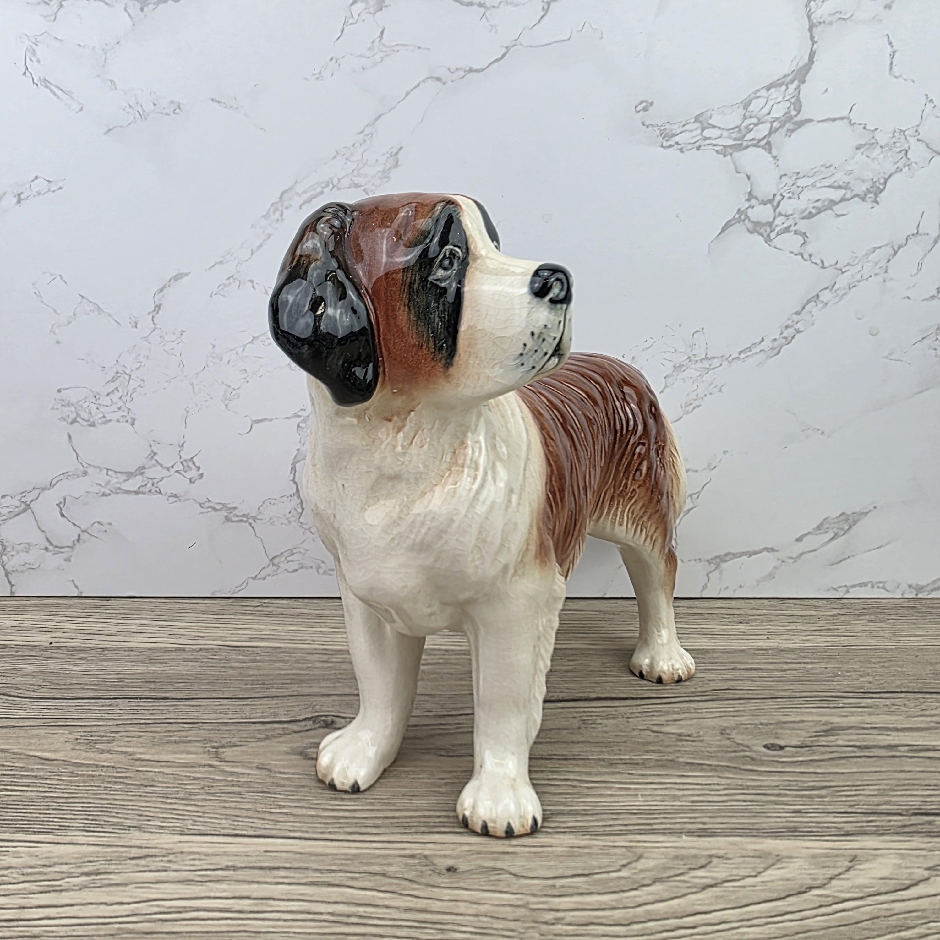 Vintage Melbaware Saint Bernard Dog Figurine Large English Pottery Collectible Shelf Decor Statue