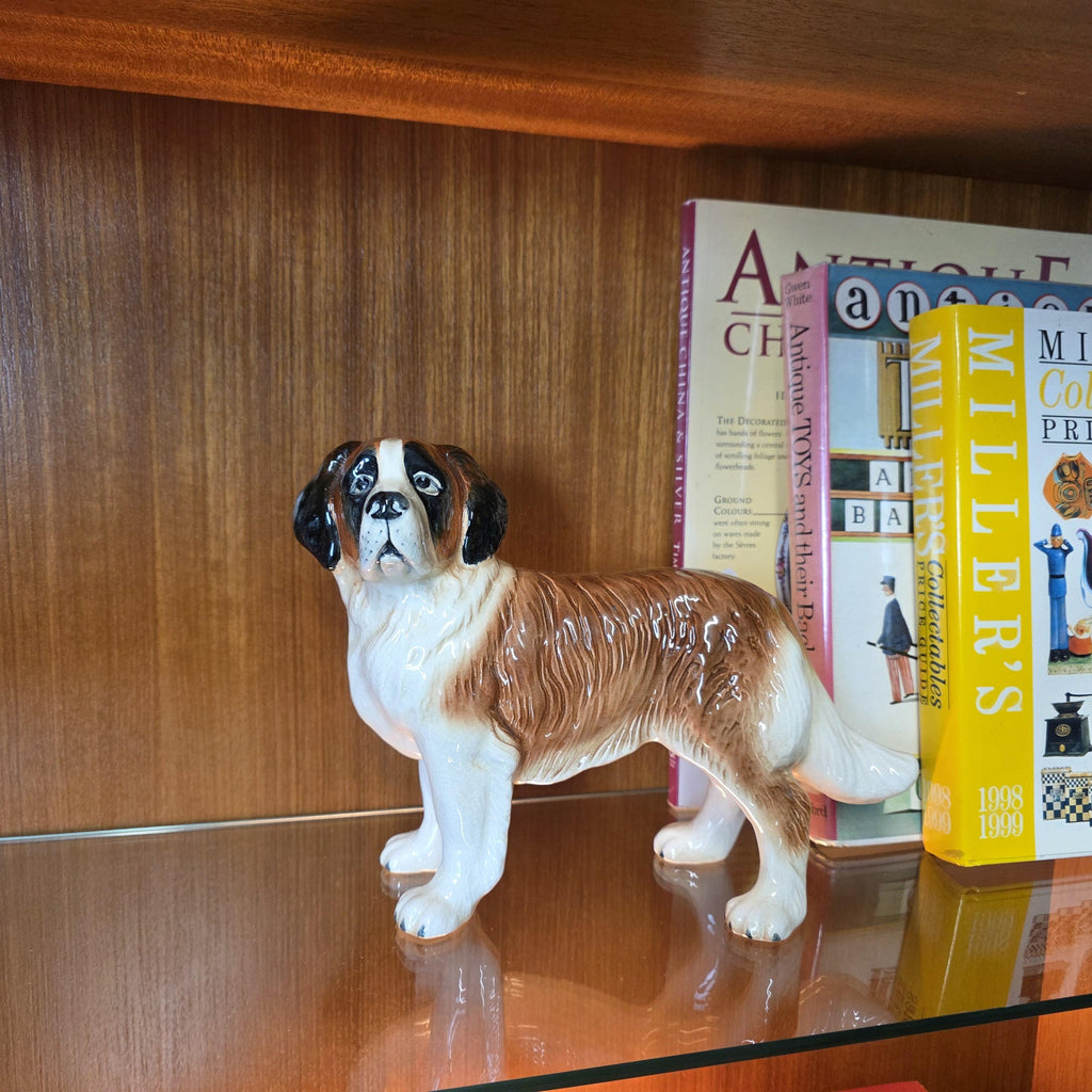 Vintage Melbaware Saint Bernard Dog Figurine Large English Pottery Collectible Shelf Decor Statue