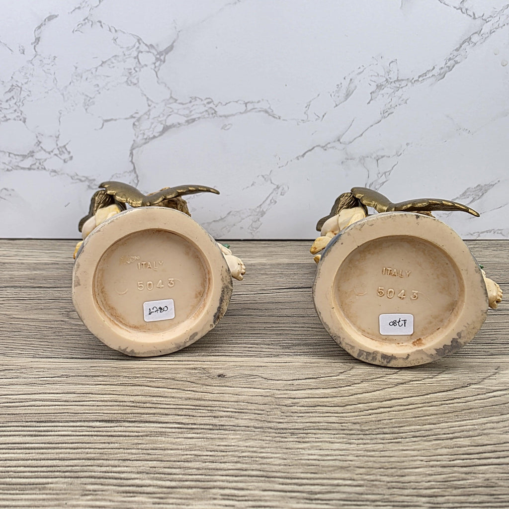 Italian Cherub Candle Holders Pair Model 5043 | Made in Italy | Vintage Resin Putti Candlesticks