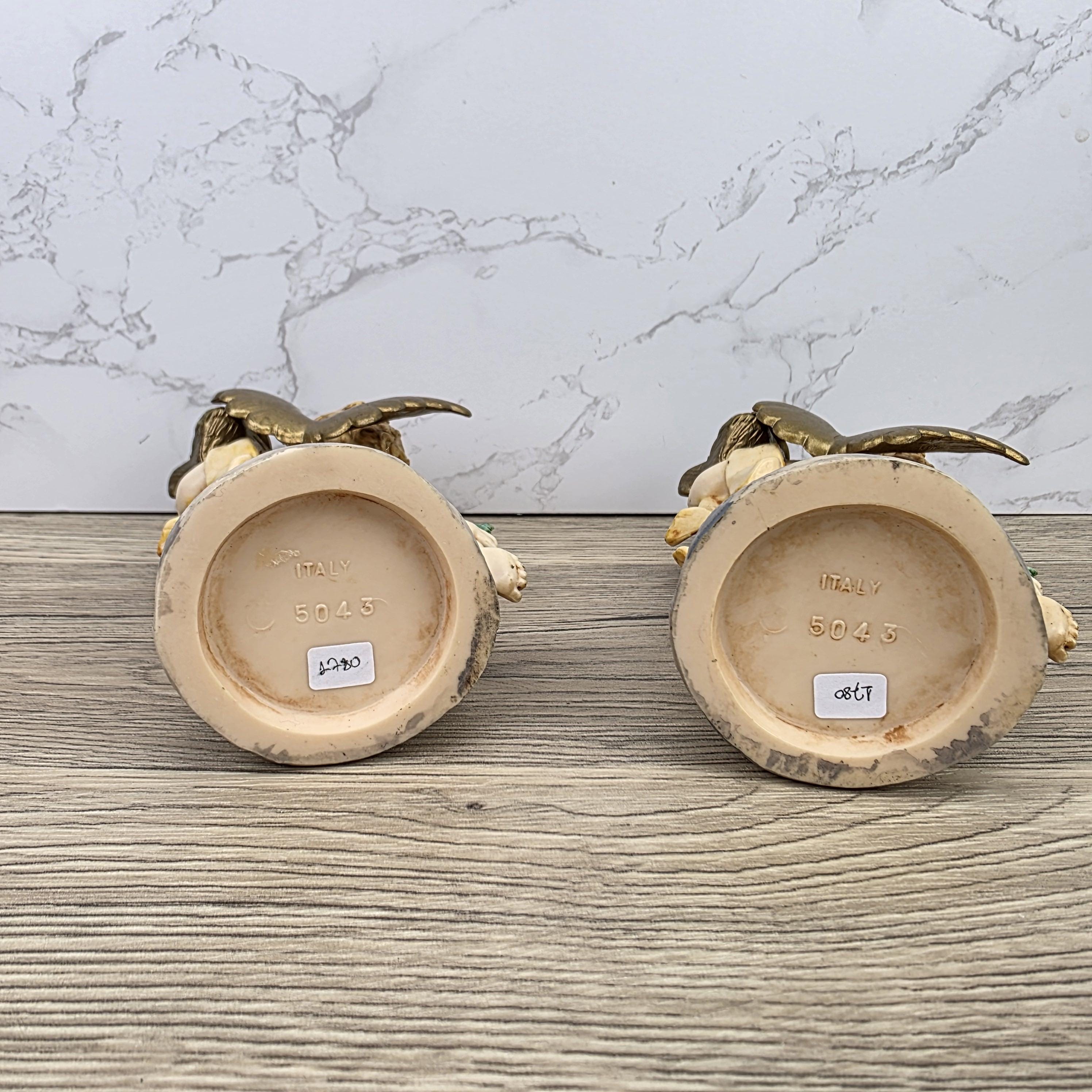 Italian Cherub Candle Holders Pair Model 5043 | Made in Italy | Vintage Resin Putti Candlesticks
