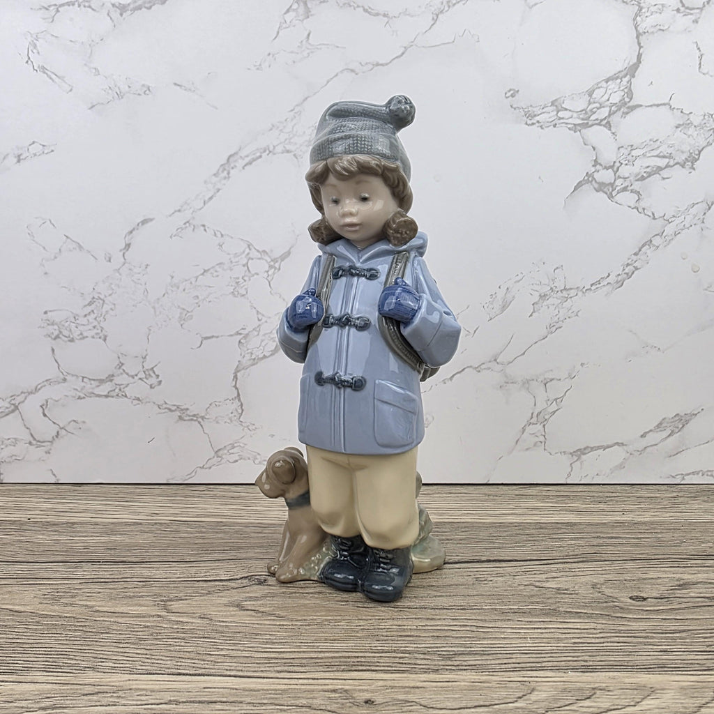 NAO Porcelain Child Figurine with Dog | Handmade Valencia Spain | Late 20th Century Collectible Sculpture