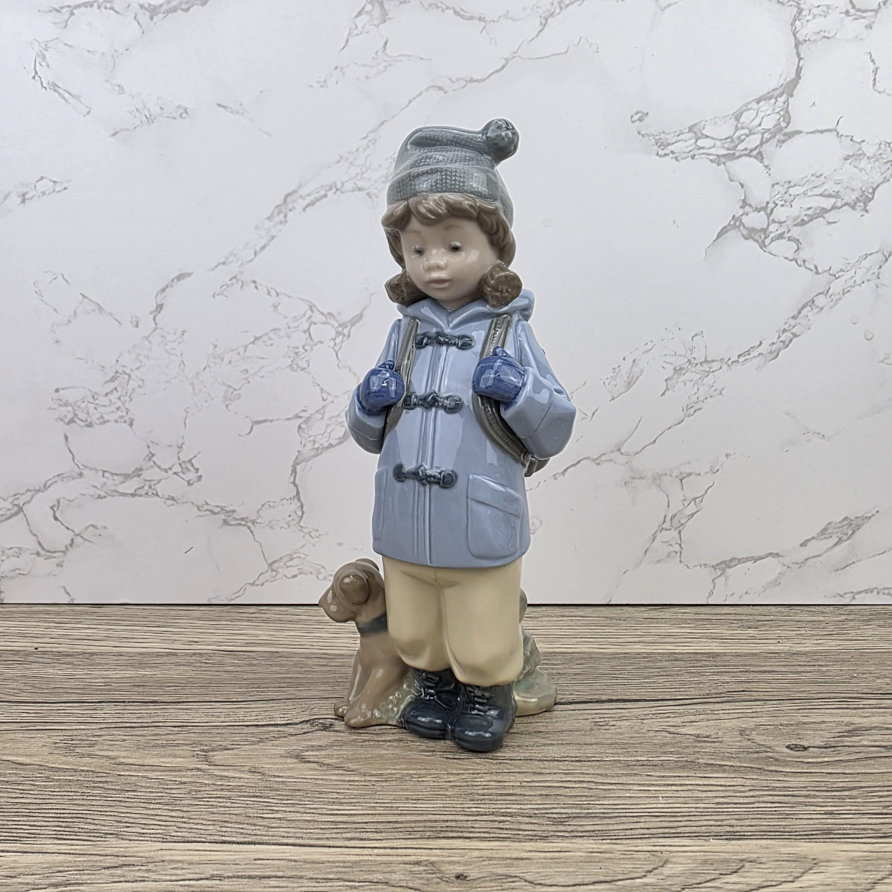 NAO Porcelain Child Figurine with Dog | Handmade Valencia Spain | Late 20th Century Collectible Sculpture