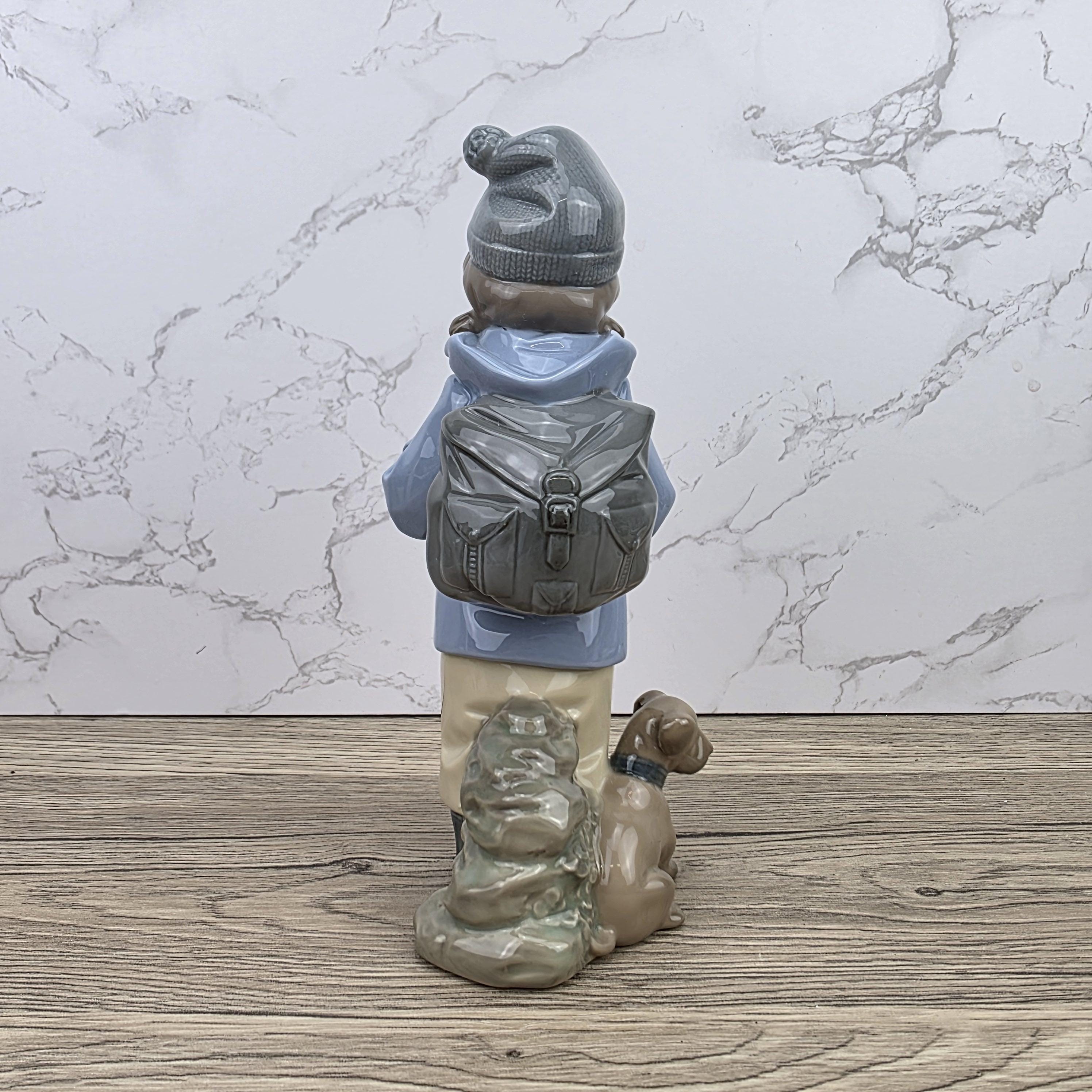 NAO Porcelain Child Figurine with Dog | Handmade Valencia Spain | Late 20th Century Collectible Sculpture